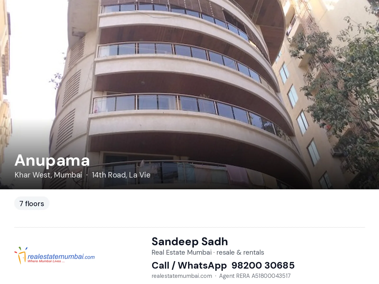 Anupama, Khar West, Mumbai — flats | Real Estate Mumbai, Sandeep Sadh 98200 30685