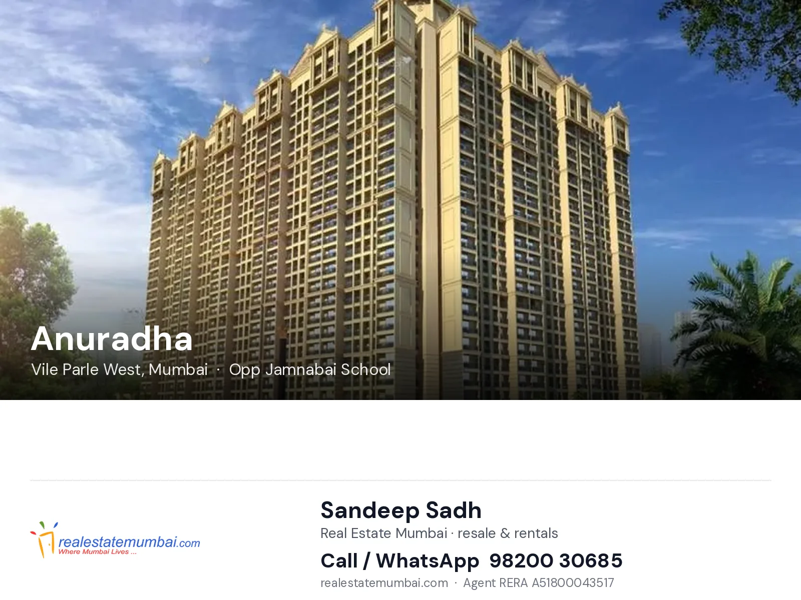 Anuradha, Vile Parle West, Mumbai — flats | Real Estate Mumbai, Sandeep Sadh 98200 30685