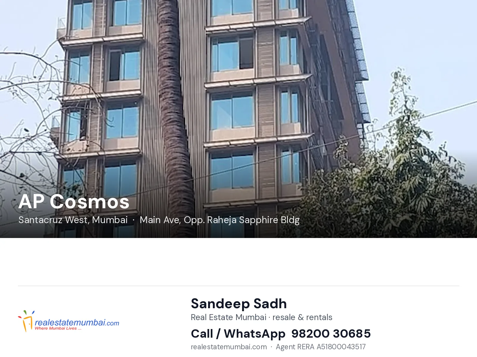 AP Cosmos, Santacruz West, Mumbai — flats | Real Estate Mumbai, Sandeep Sadh 98200 30685