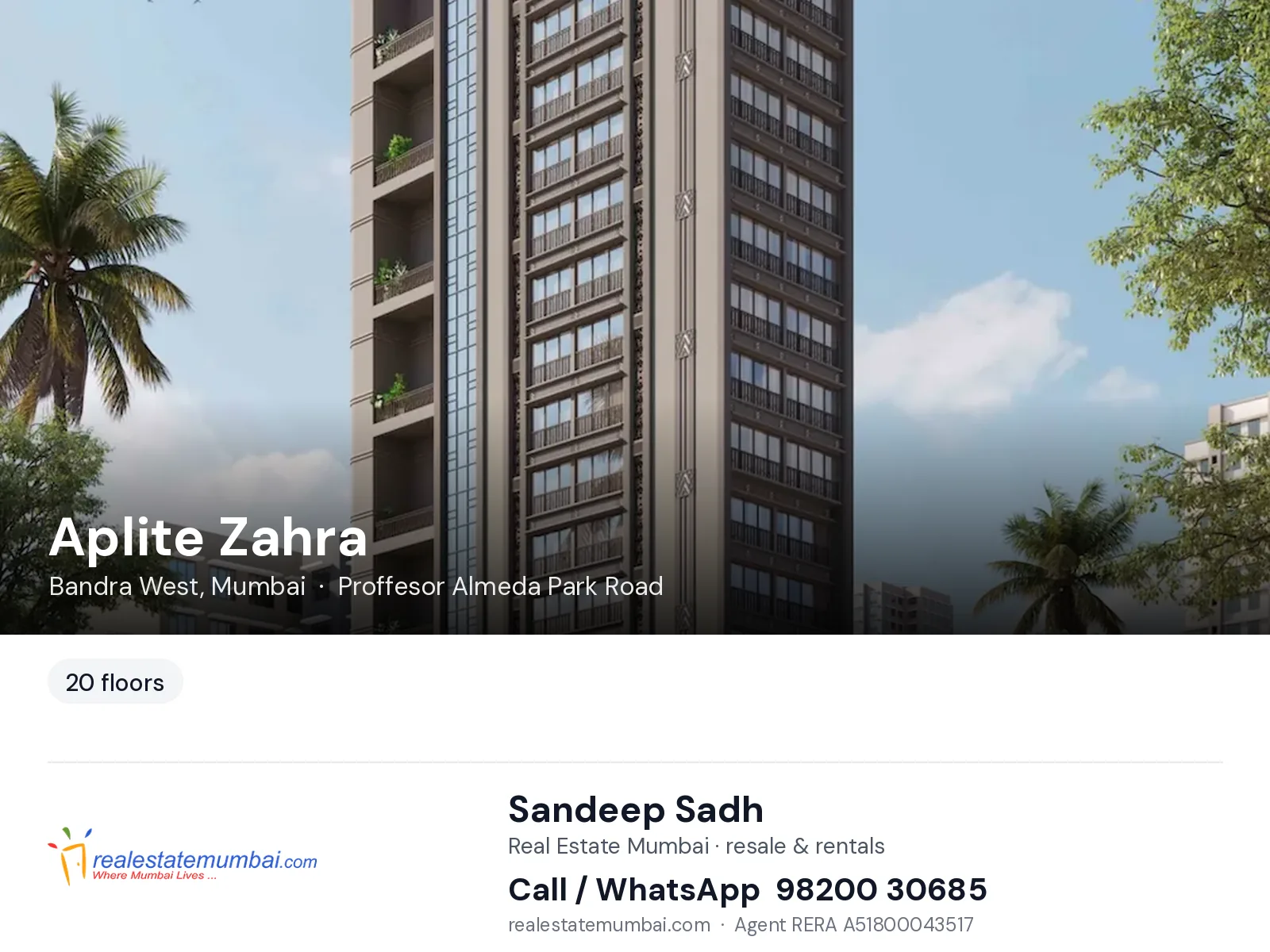 Aplite Zahra, Bandra West, Mumbai — flats | Real Estate Mumbai, Sandeep Sadh 98200 30685