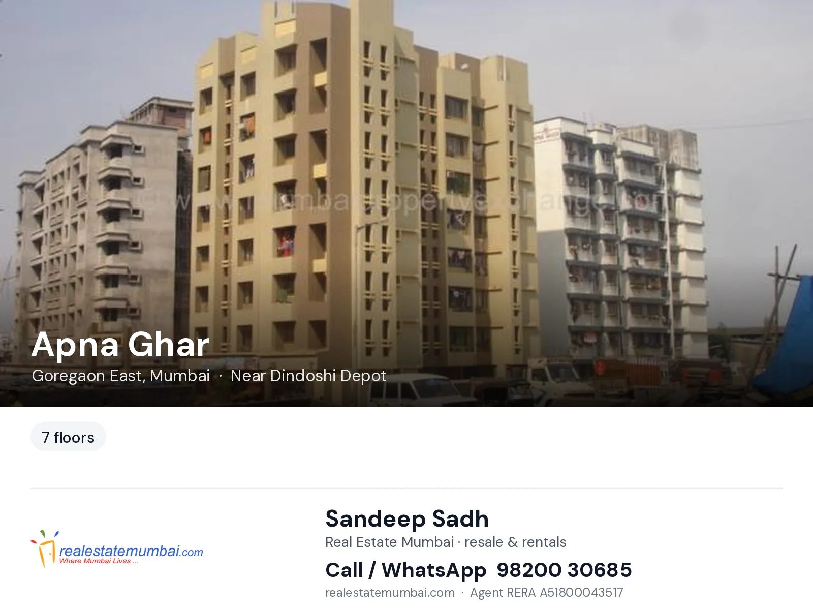 Apna Ghar, Goregaon East, Mumbai — flats | Real Estate Mumbai, Sandeep Sadh 98200 30685