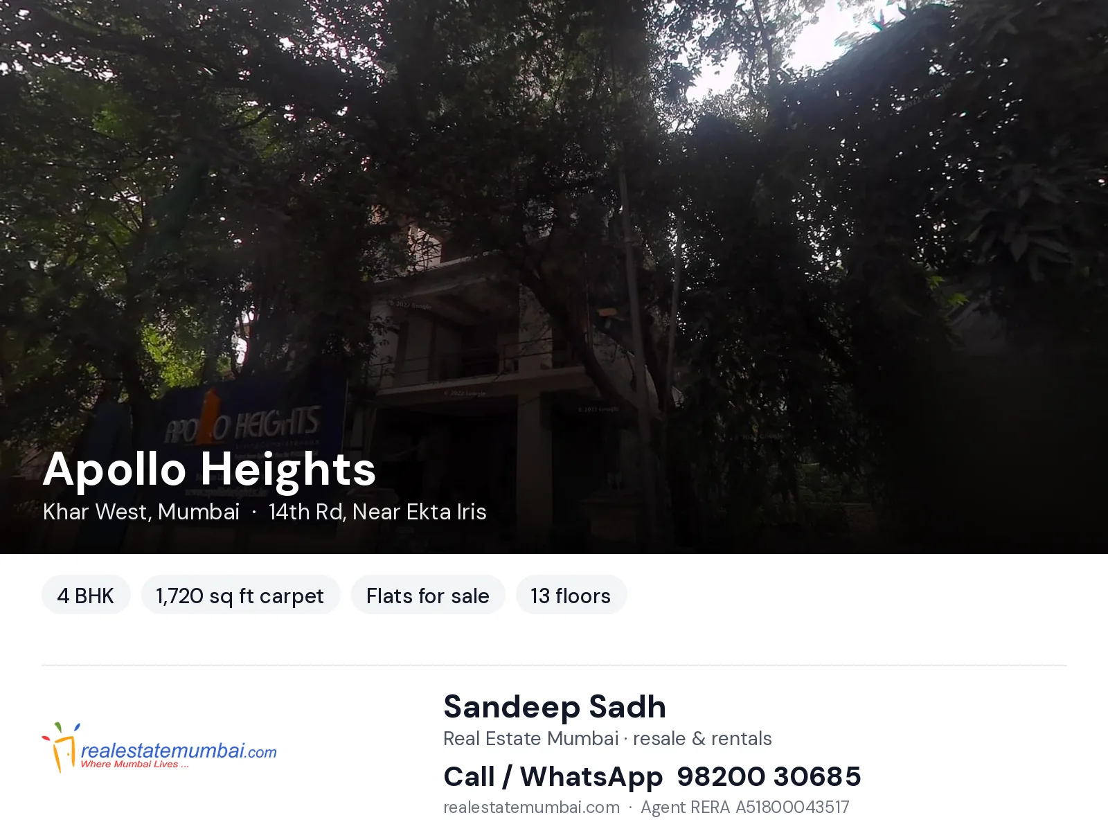 Apollo Heights, Khar West, Mumbai — 4 BHK flats for sale | Real Estate Mumbai, Sandeep Sadh 98200 30685