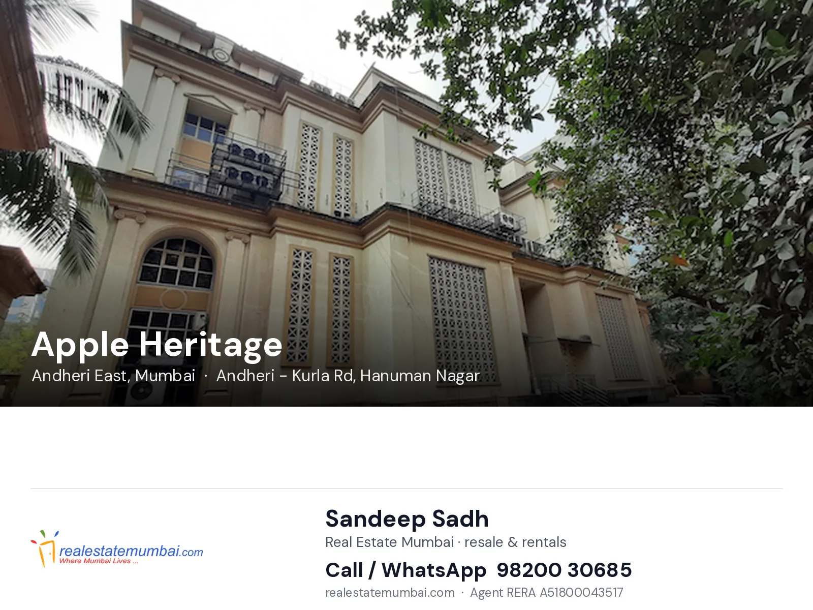 Apple Heritage, Andheri East, Mumbai — flats | Real Estate Mumbai, Sandeep Sadh 98200 30685