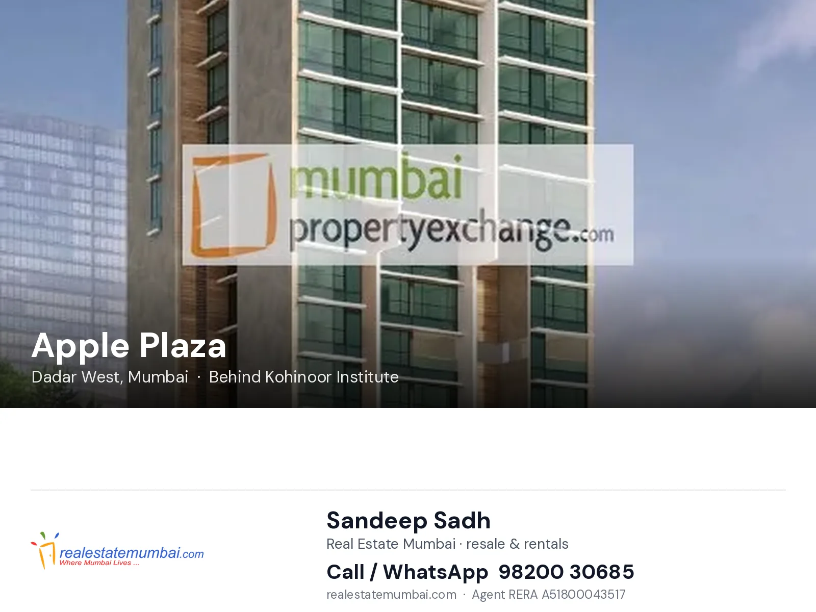 Apple Plaza, Dadar West, Mumbai — flats | Real Estate Mumbai, Sandeep Sadh 98200 30685