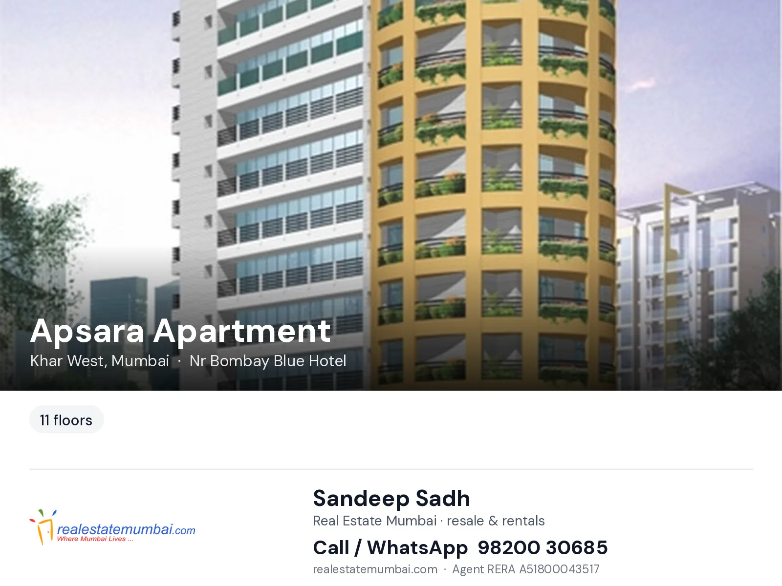 Apsara Apartment, Khar West, Mumbai — flats | Real Estate Mumbai, Sandeep Sadh 98200 30685