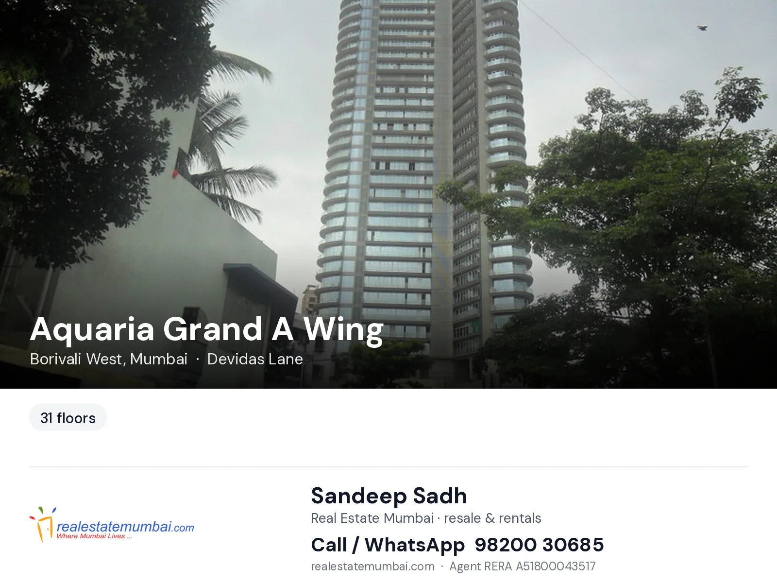 Aquaria Grand A Wing, Borivali West, Mumbai — flats | Real Estate Mumbai, Sandeep Sadh 98200 30685