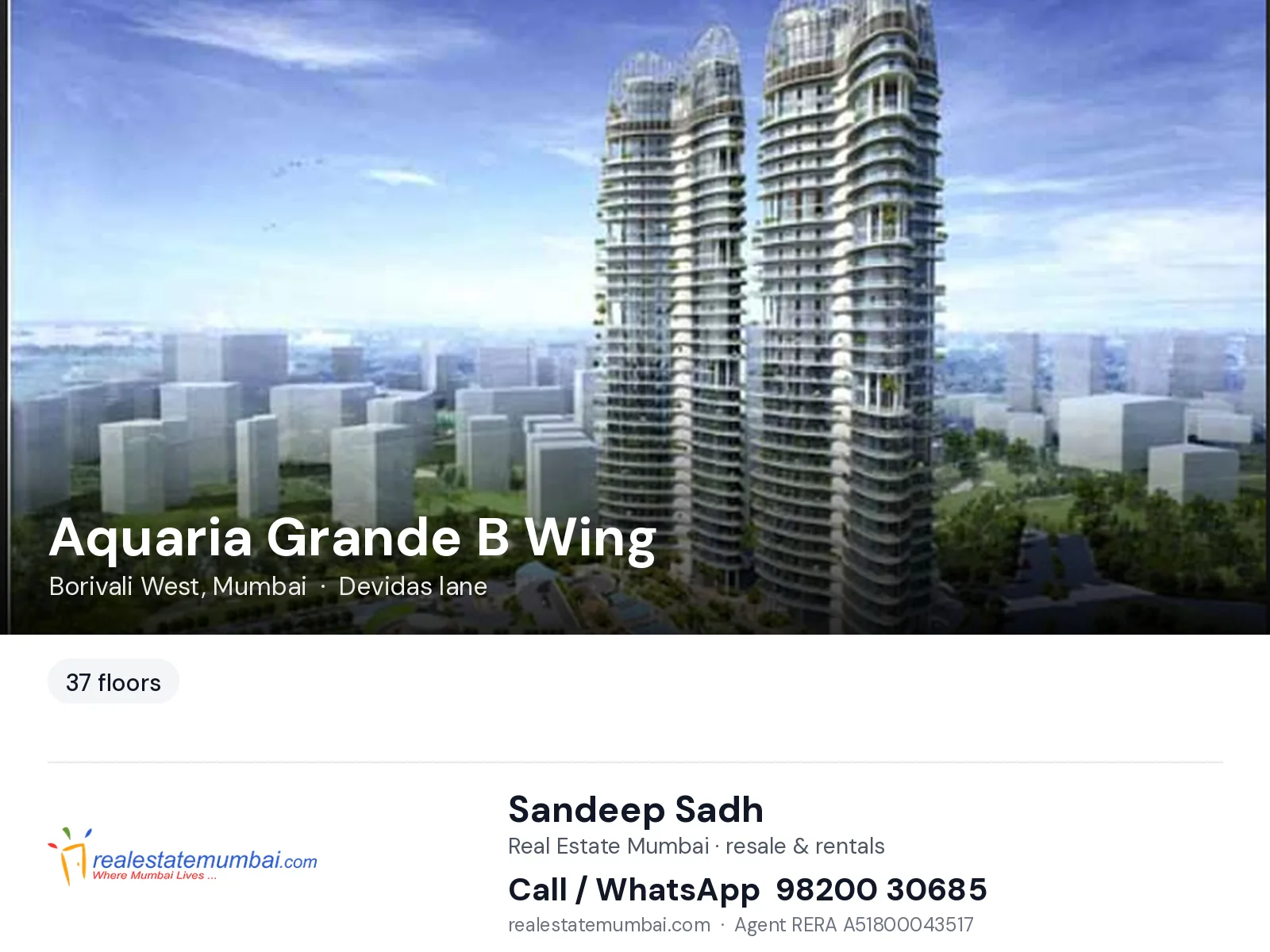 Aquaria Grande B Wing, Borivali West, Mumbai — flats | Real Estate Mumbai, Sandeep Sadh 98200 30685