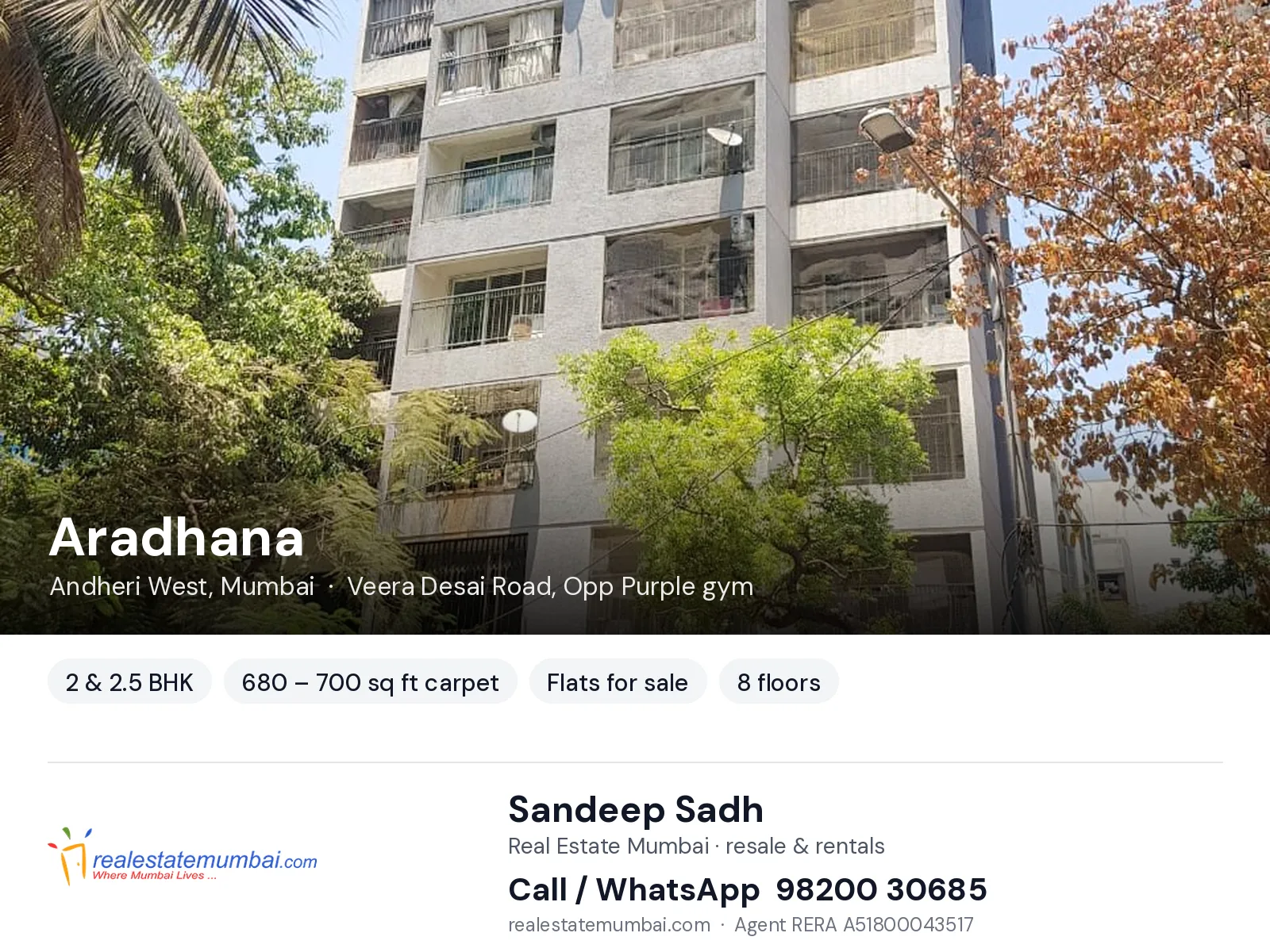 Aradhana, Andheri West, Mumbai — 2 & 2.5 BHK flats for sale | Real Estate Mumbai, Sandeep Sadh 98200 30685