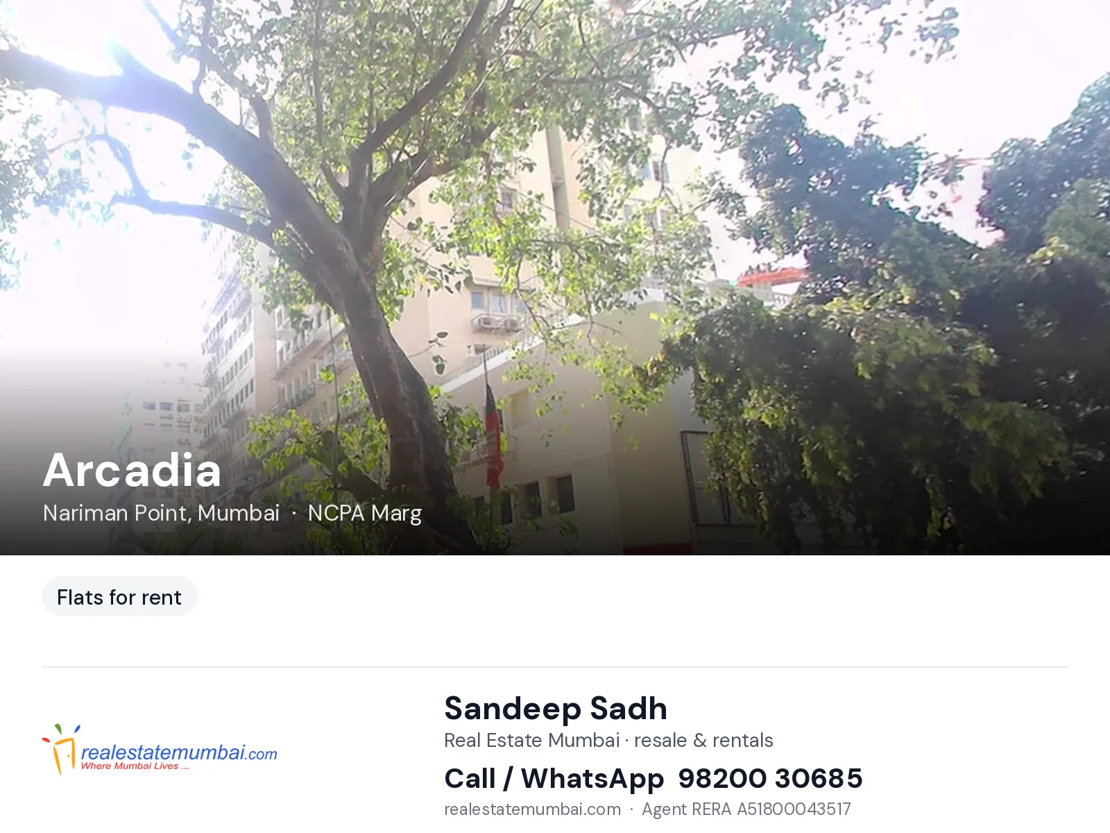 Arcadia, Nariman Point, Mumbai — flats for rent | Real Estate Mumbai, Sandeep Sadh 98200 30685
