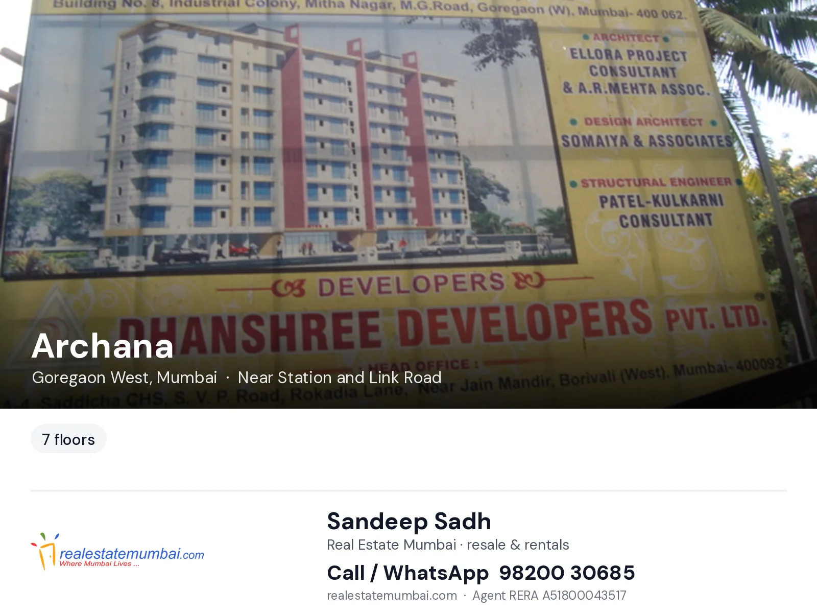 Archana, Goregaon West, Mumbai — flats | Real Estate Mumbai, Sandeep Sadh 98200 30685