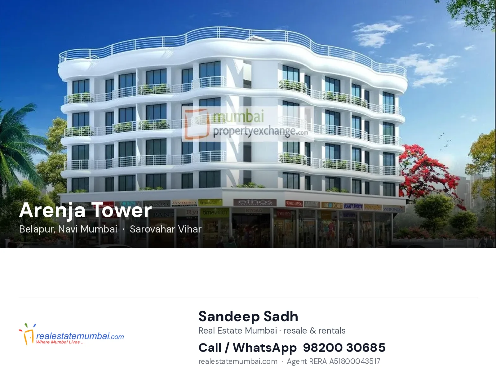 Arenja Tower, Belapur, Navi Mumbai — flats | Real Estate Mumbai, Sandeep Sadh 98200 30685