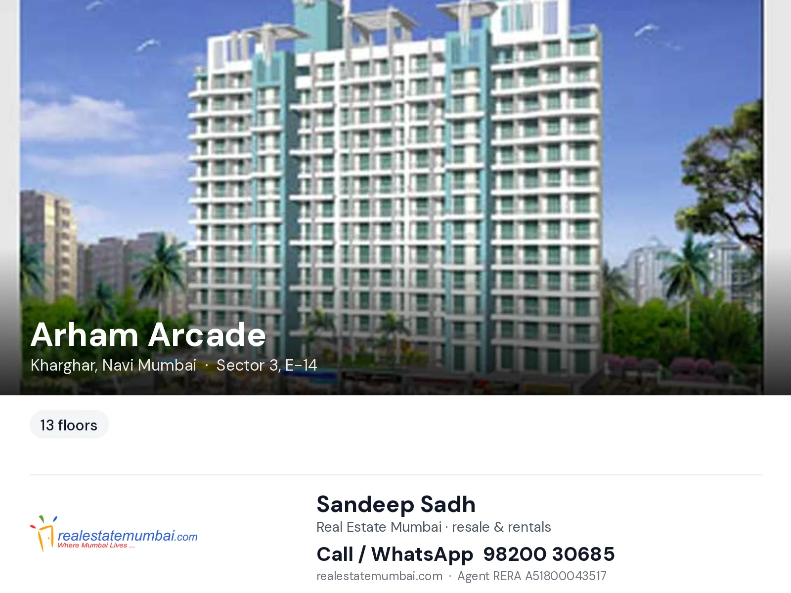 Arham Arcade, Kharghar, Navi Mumbai — flats | Real Estate Mumbai, Sandeep Sadh 98200 30685