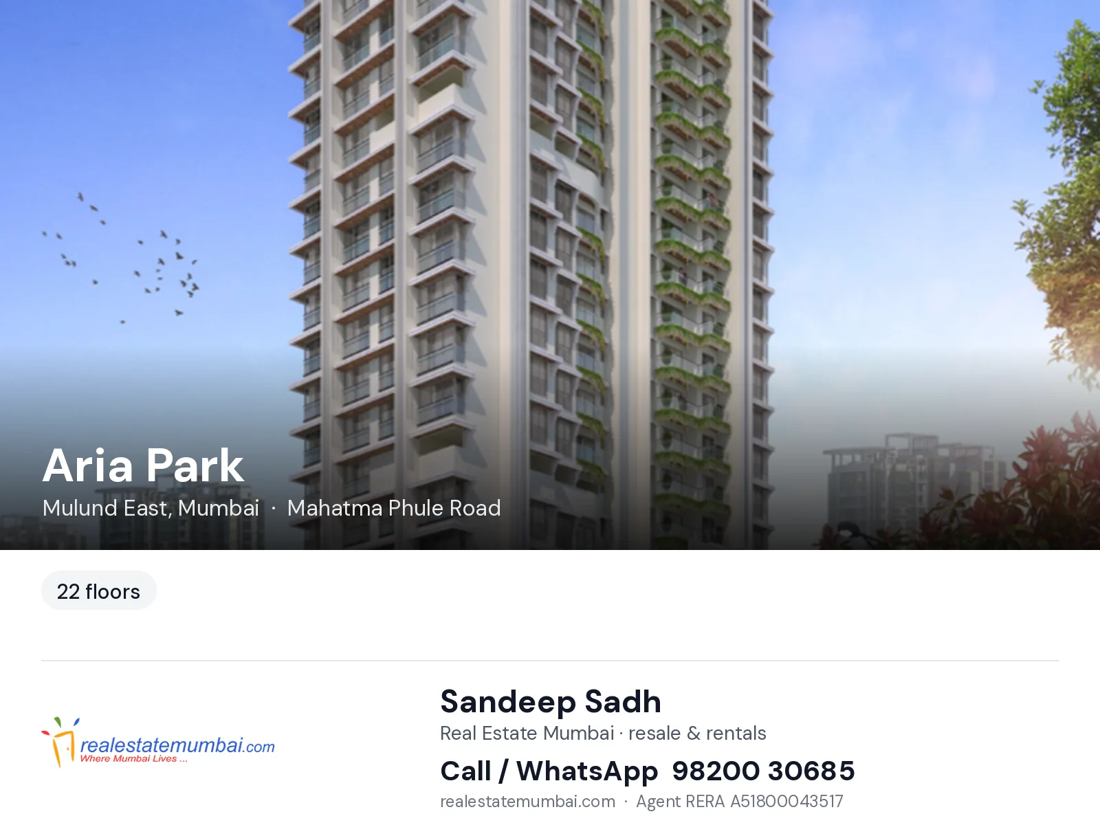 Aria Park, Mulund East, Mumbai — flats | Real Estate Mumbai, Sandeep Sadh 98200 30685