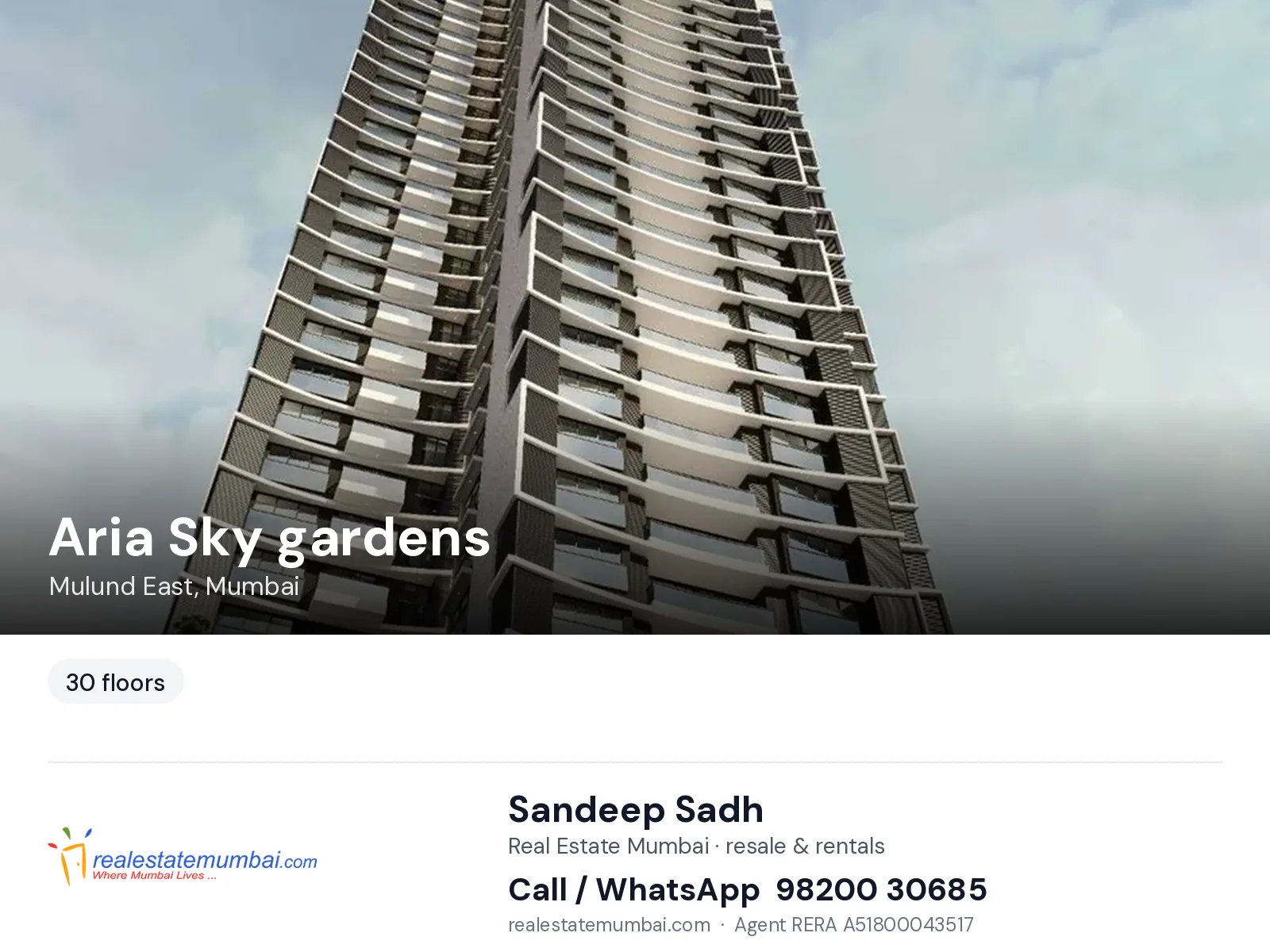 Aria Sky gardens, Mulund East, Mumbai — flats | Real Estate Mumbai, Sandeep Sadh 98200 30685