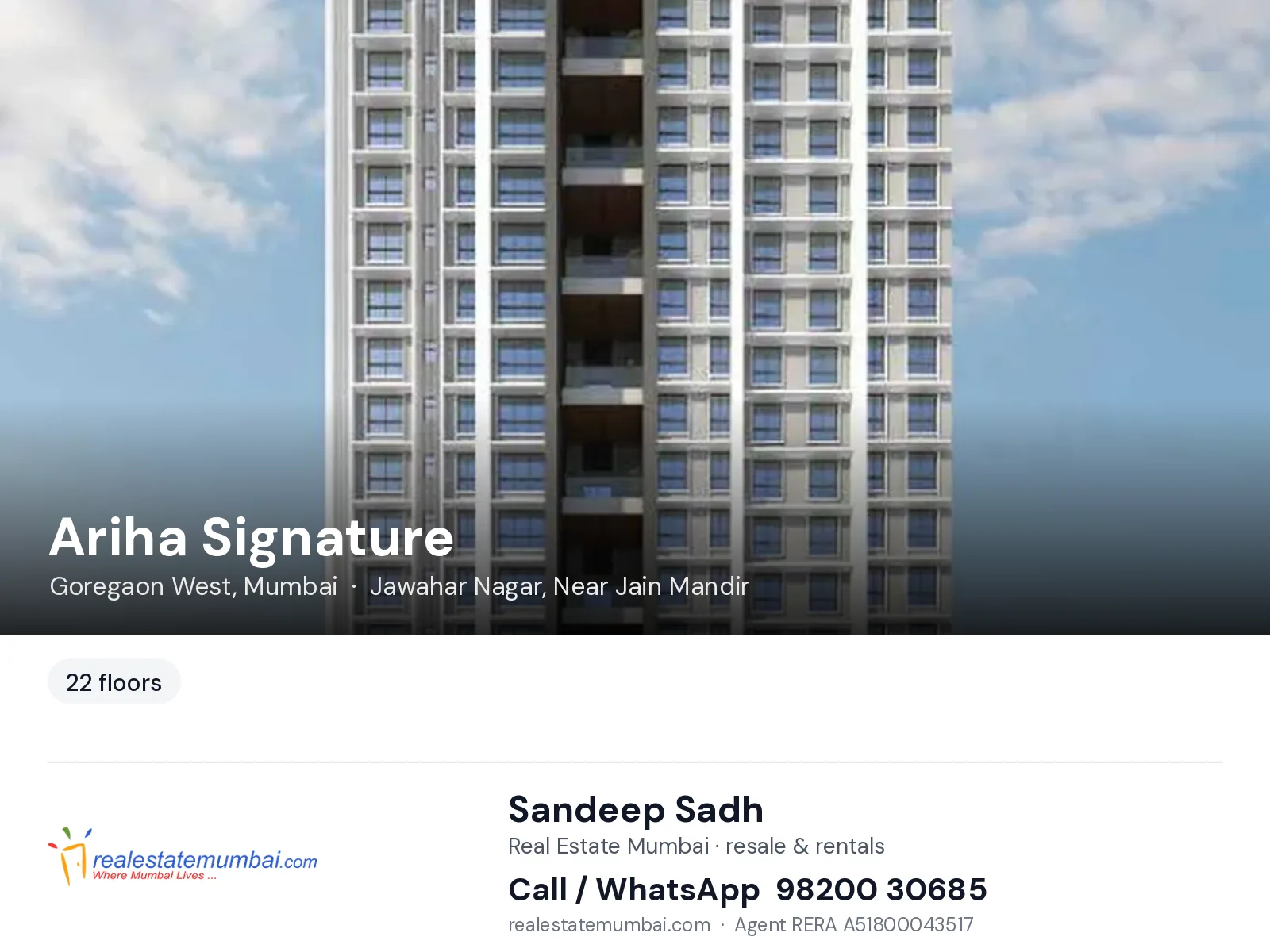 Ariha Signature, Goregaon West, Mumbai — flats | Real Estate Mumbai, Sandeep Sadh 98200 30685
