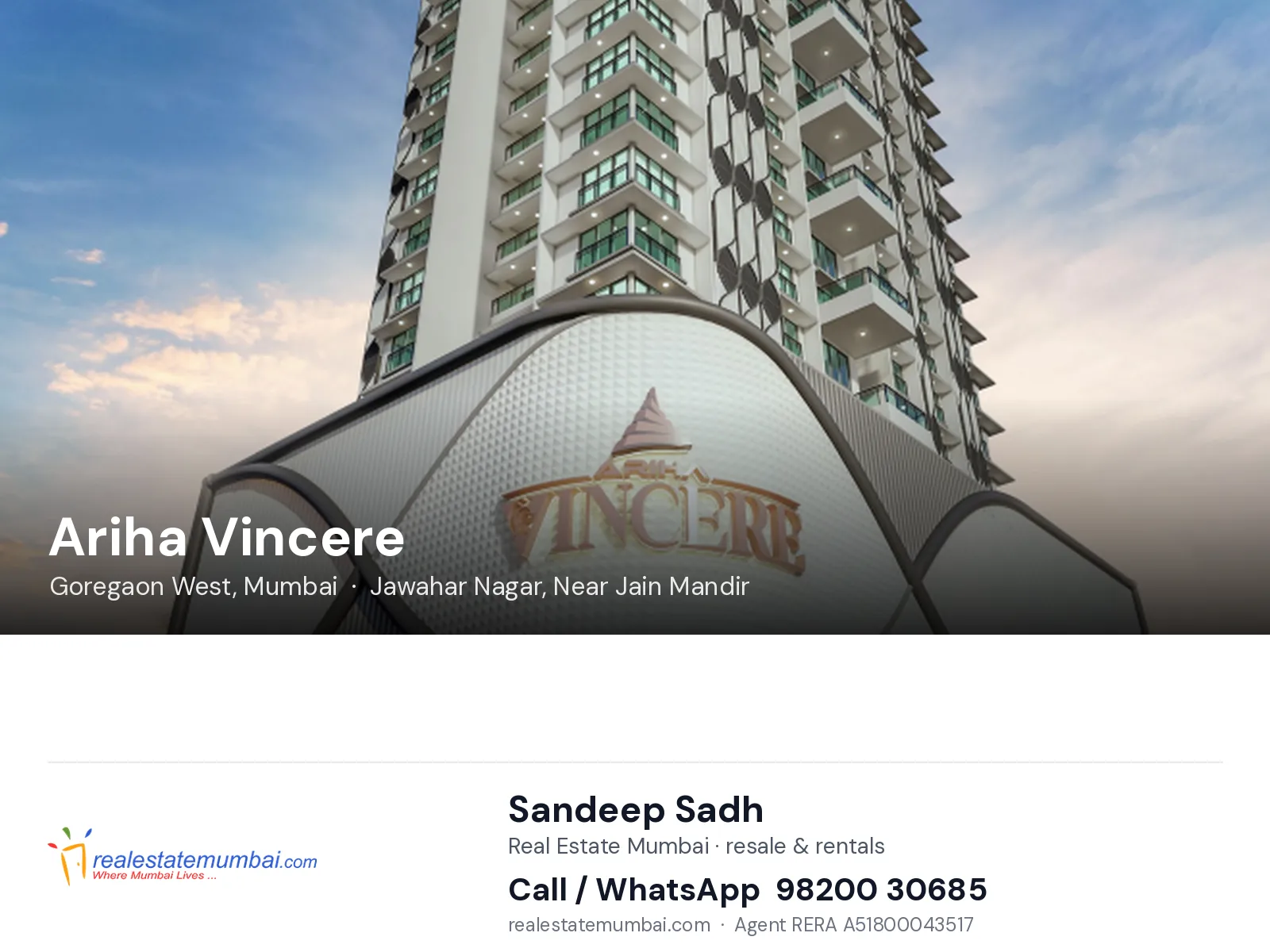 Ariha Vincere, Goregaon West, Mumbai — flats | Real Estate Mumbai, Sandeep Sadh 98200 30685