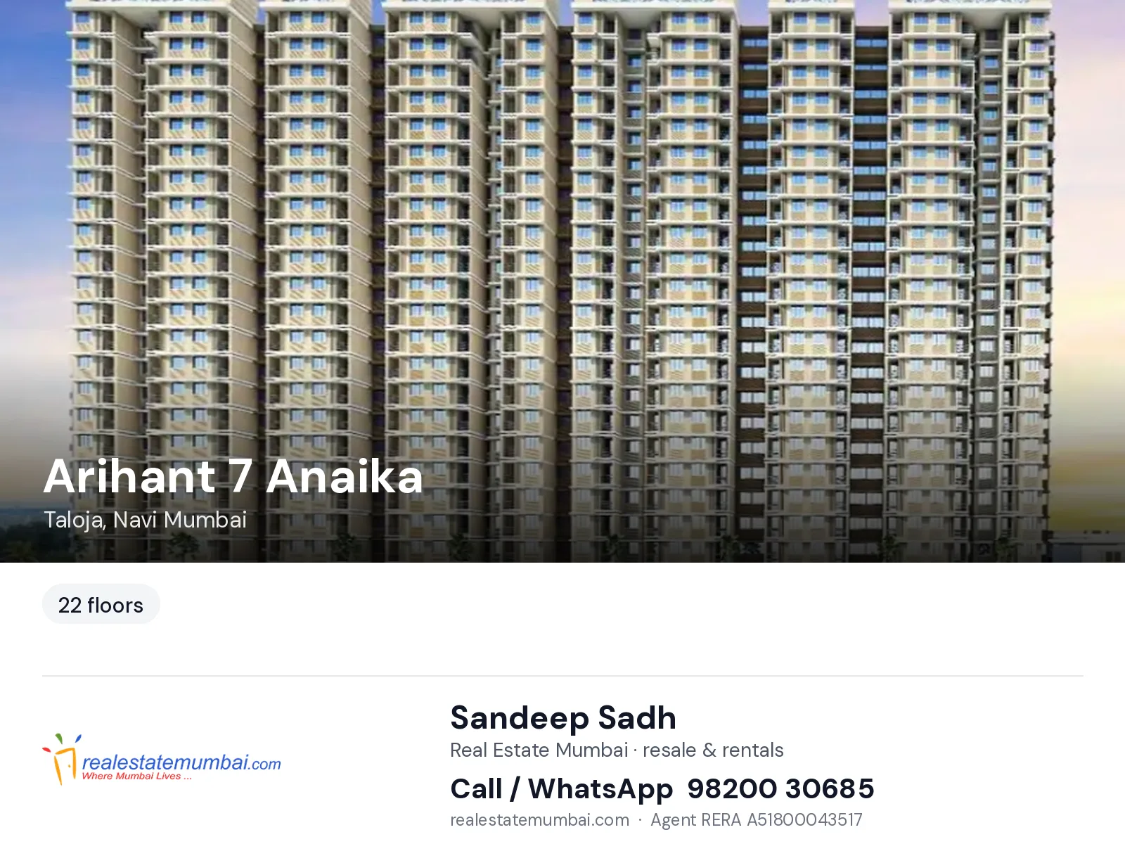 Arihant 7 Anaika, Taloja, Navi Mumbai — flats | Real Estate Mumbai, Sandeep Sadh 98200 30685