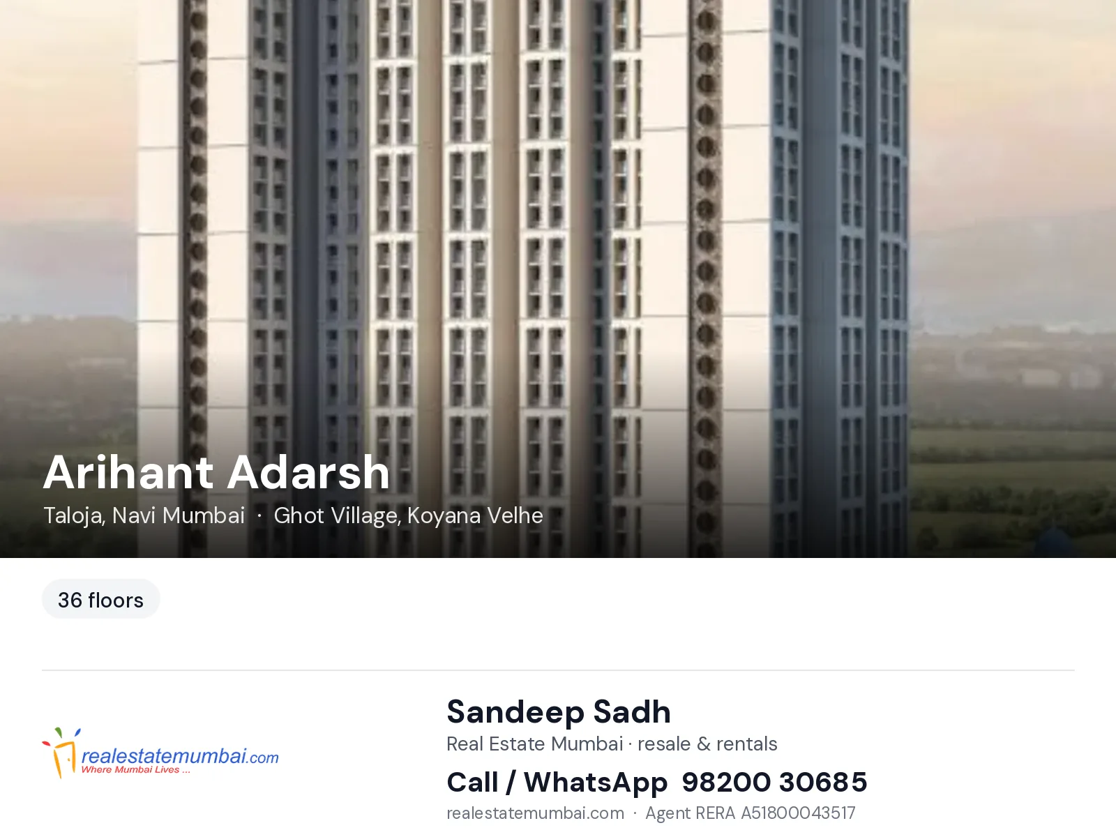 Arihant Adarsh, Taloja, Navi Mumbai — flats | Real Estate Mumbai, Sandeep Sadh 98200 30685