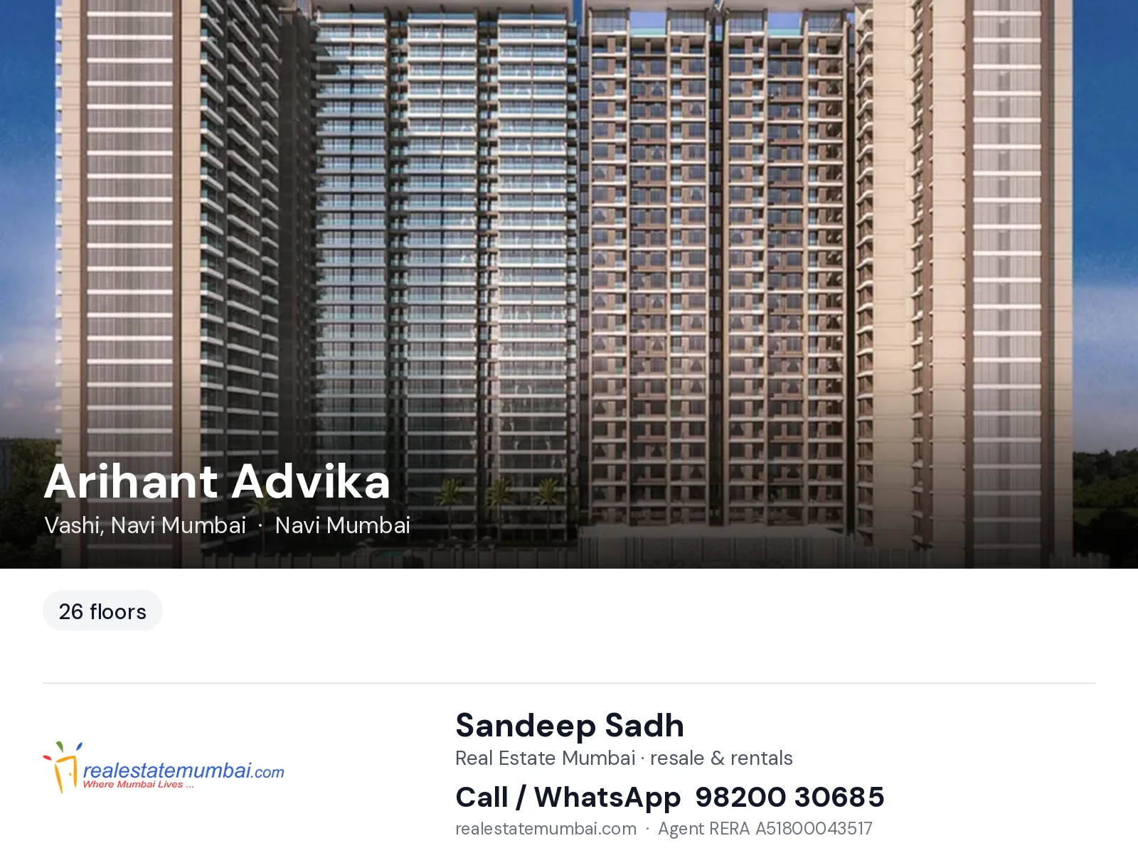 Arihant Advika, Vashi, Navi Mumbai — flats | Real Estate Mumbai, Sandeep Sadh 98200 30685