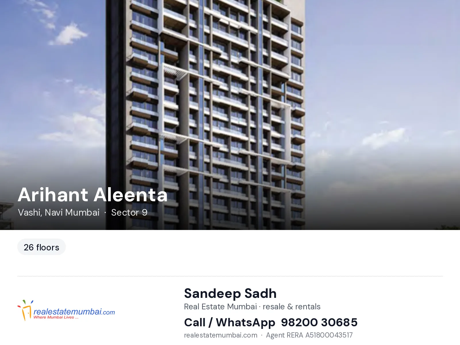Arihant Aleenta, Vashi, Navi Mumbai — flats | Real Estate Mumbai, Sandeep Sadh 98200 30685