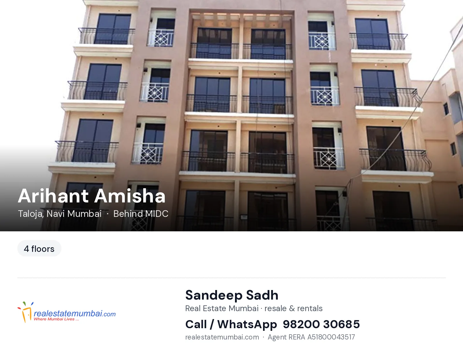 Arihant Amisha, Taloja, Navi Mumbai — flats | Real Estate Mumbai, Sandeep Sadh 98200 30685