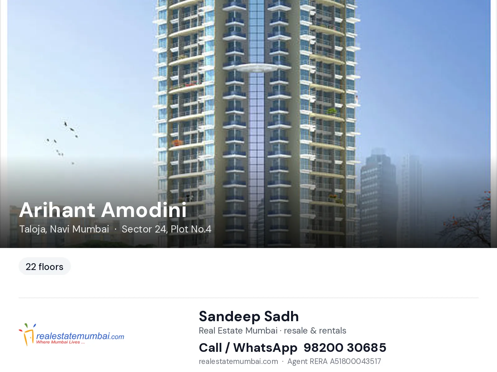 Arihant Amodini, Taloja, Navi Mumbai — flats | Real Estate Mumbai, Sandeep Sadh 98200 30685