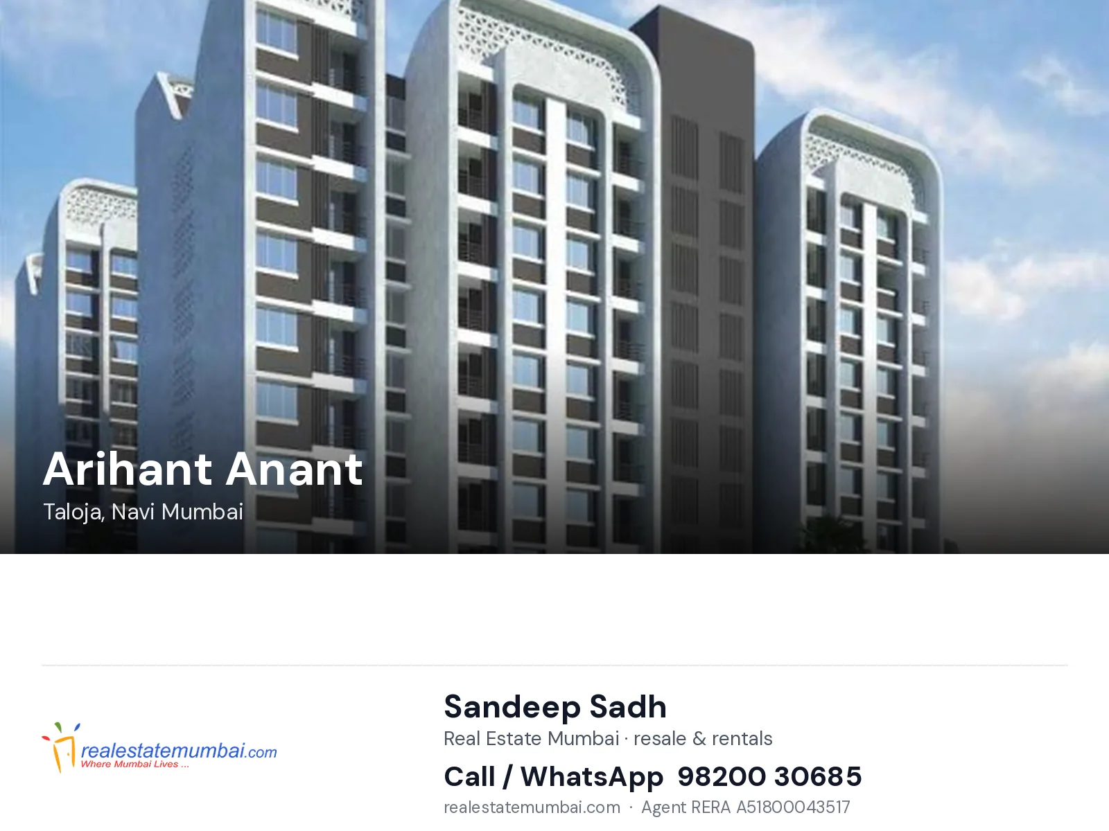 Arihant Anant, Taloja, Navi Mumbai — flats | Real Estate Mumbai, Sandeep Sadh 98200 30685