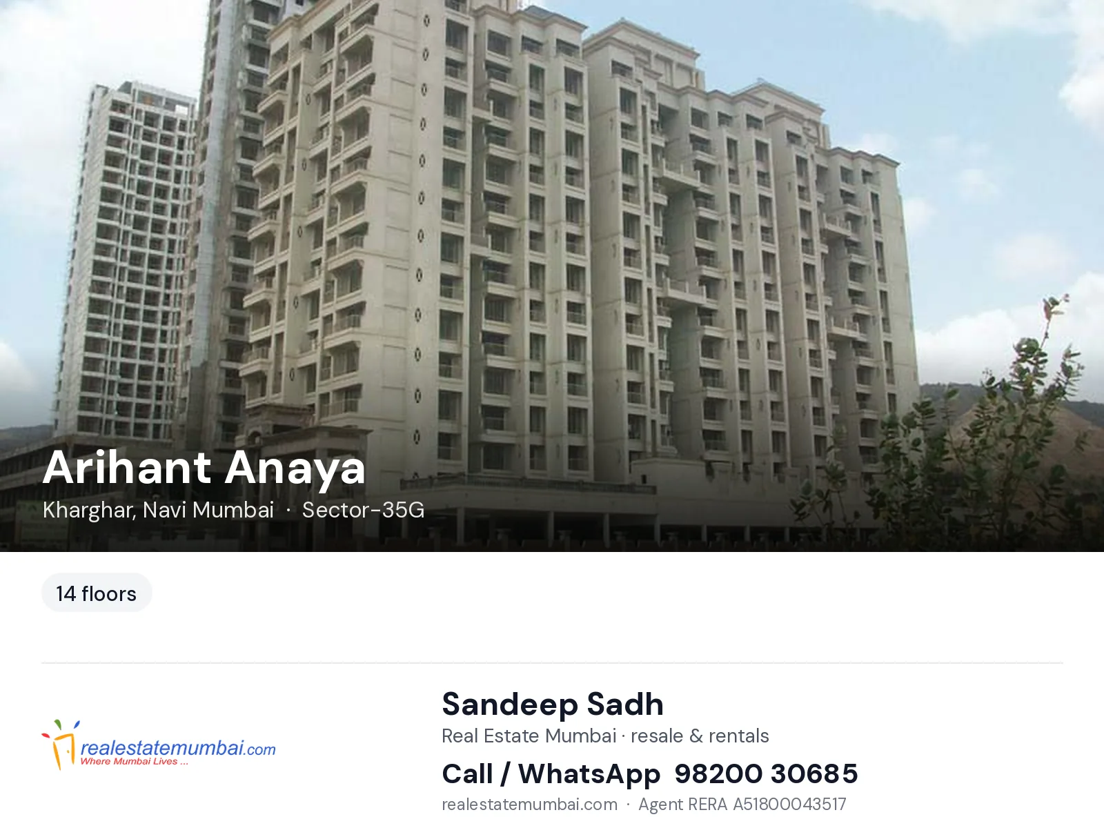 Arihant Anaya, Kharghar, Navi Mumbai — flats | Real Estate Mumbai, Sandeep Sadh 98200 30685