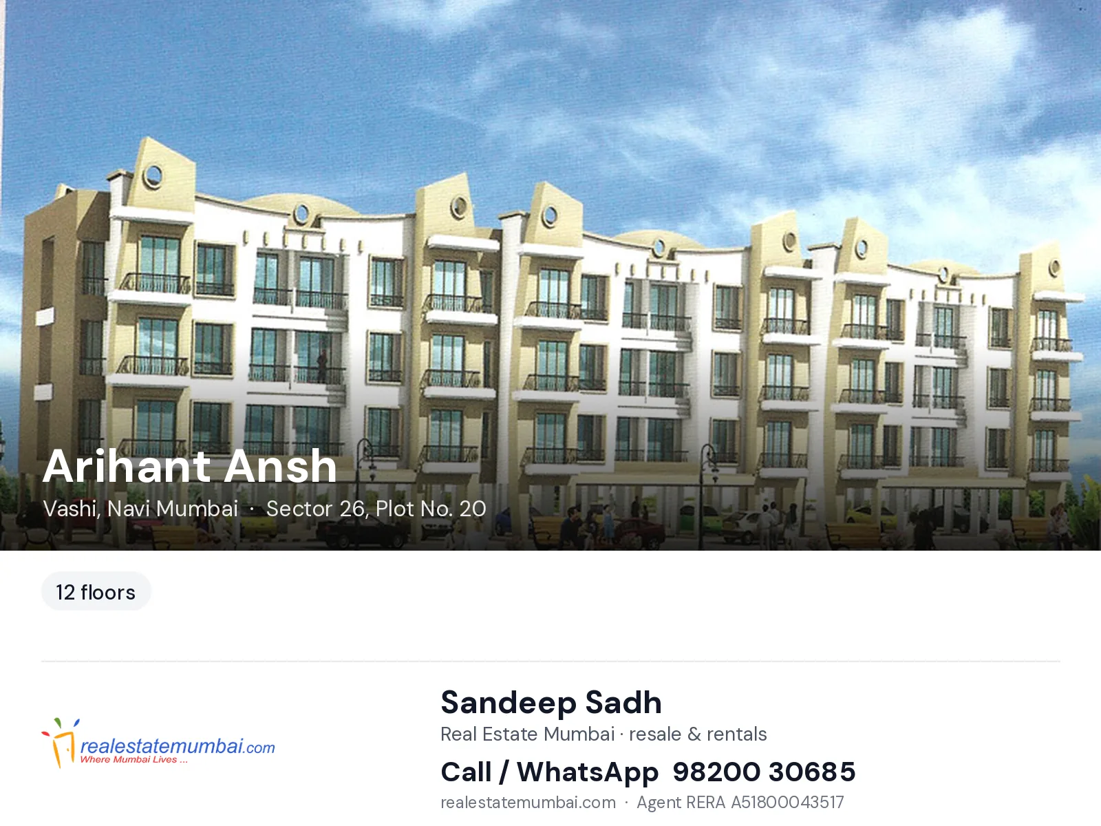 Arihant Ansh, Vashi, Navi Mumbai — flats | Real Estate Mumbai, Sandeep Sadh 98200 30685