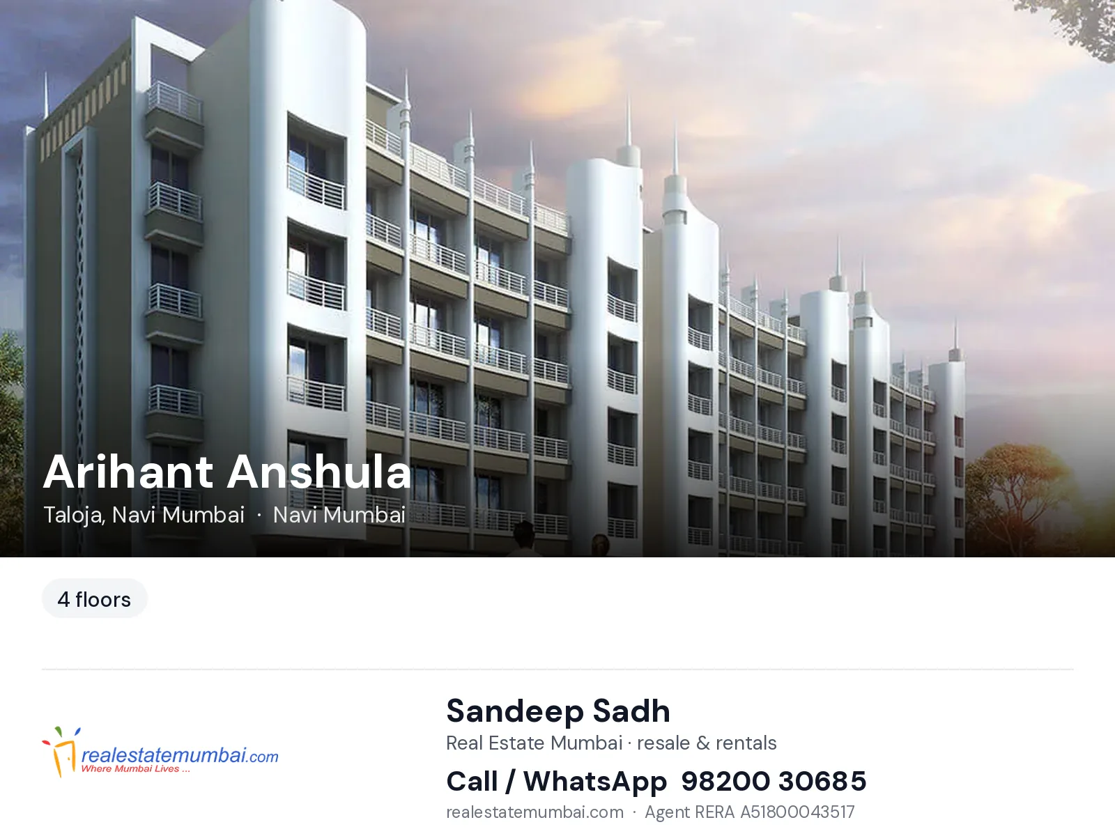 Arihant Anshula, Taloja, Navi Mumbai — flats | Real Estate Mumbai, Sandeep Sadh 98200 30685