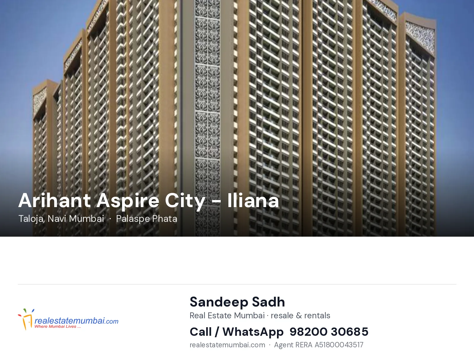 Arihant Aspire City - Iliana, Taloja, Navi Mumbai — flats | Real Estate Mumbai, Sandeep Sadh 98200 30685