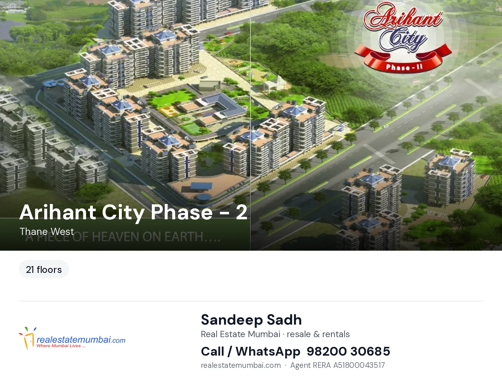 Arihant City Phase - 2, Thane West — flats | Real Estate Mumbai, Sandeep Sadh 98200 30685
