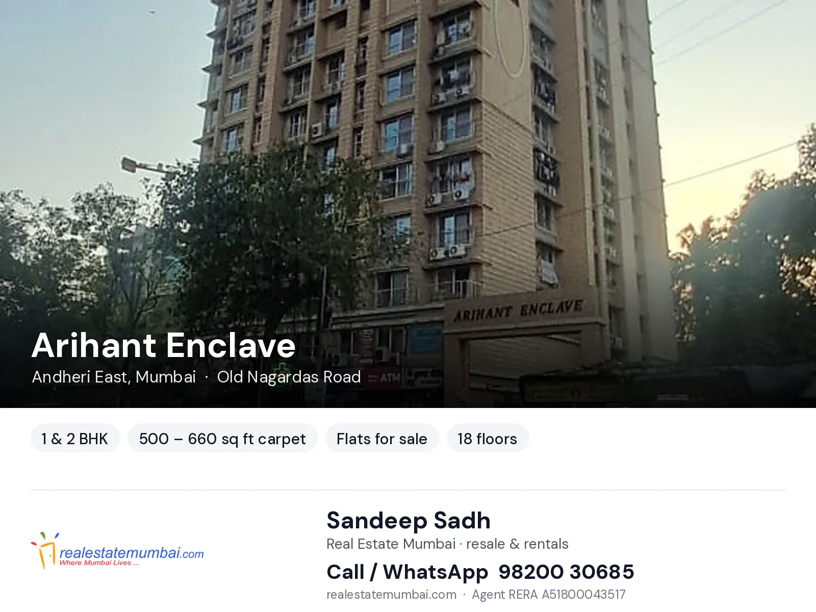 Arihant Enclave, Andheri East, Mumbai — 1 & 2 BHK flats for sale | Real Estate Mumbai, Sandeep Sadh 98200 30685