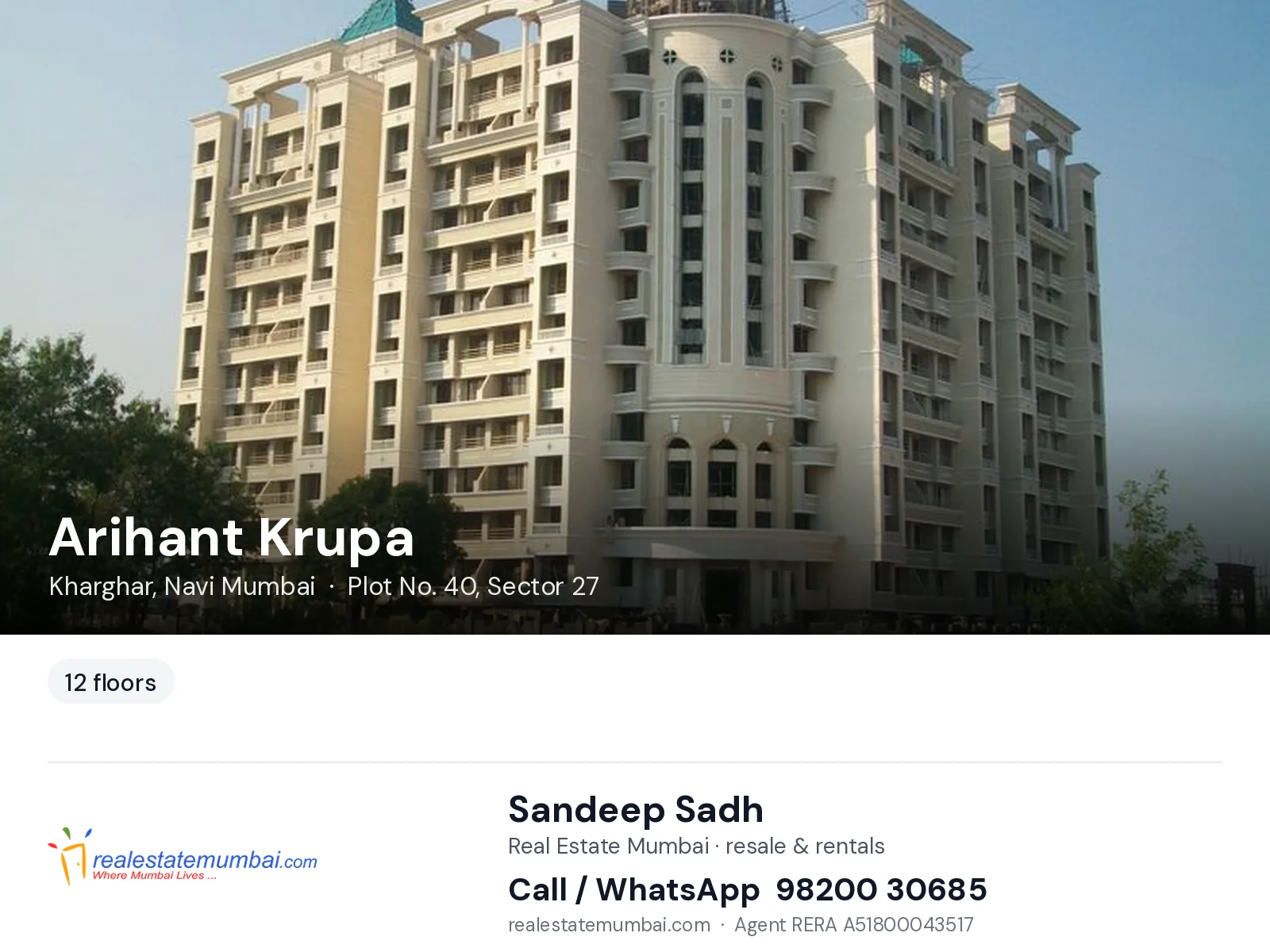 Arihant Krupa, Kharghar, Navi Mumbai — flats | Real Estate Mumbai, Sandeep Sadh 98200 30685