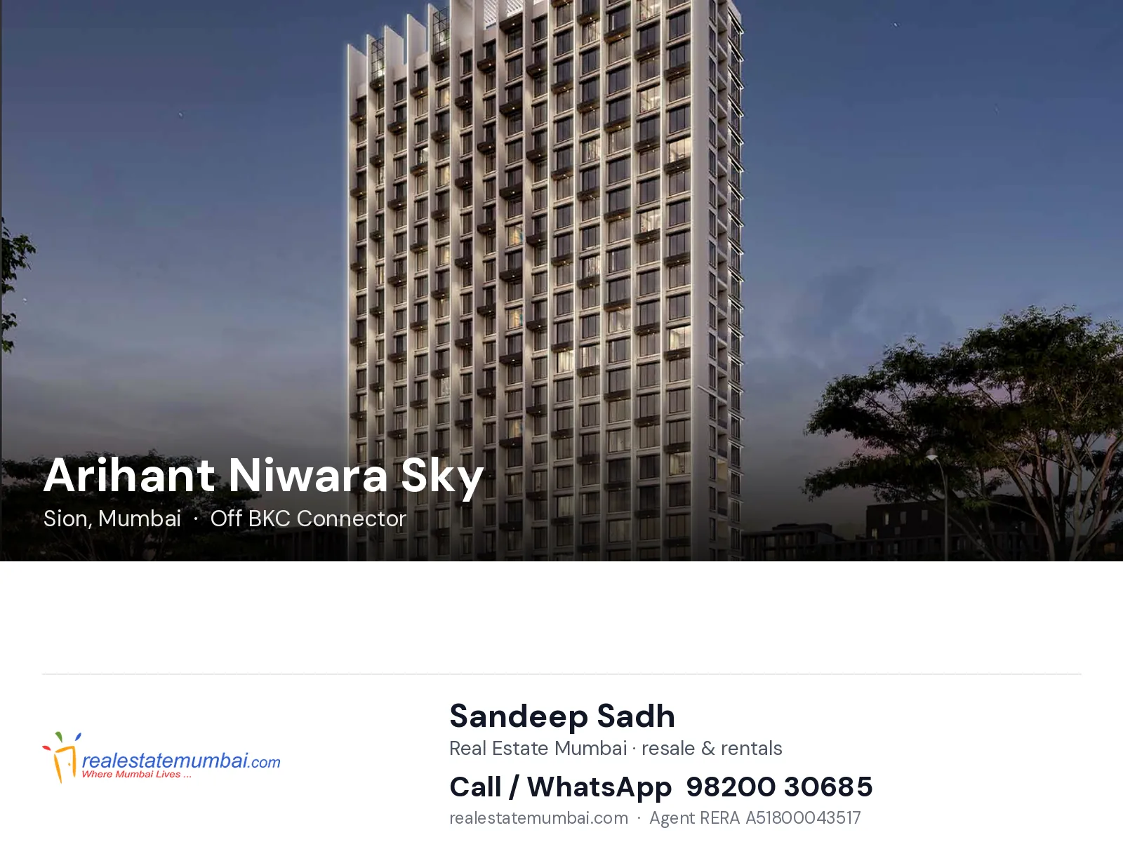 Arihant Niwara Sky, Sion, Mumbai — flats | Real Estate Mumbai, Sandeep Sadh 98200 30685