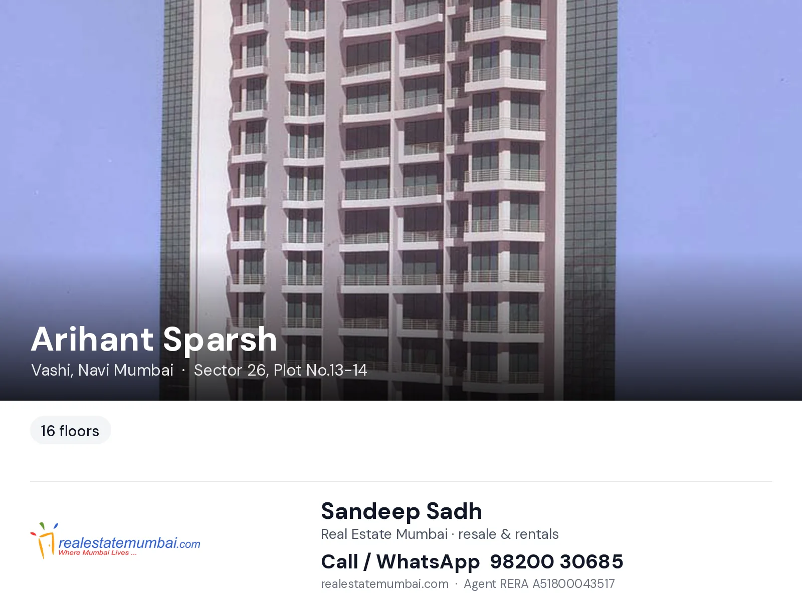 Arihant Sparsh, Vashi, Navi Mumbai — flats | Real Estate Mumbai, Sandeep Sadh 98200 30685