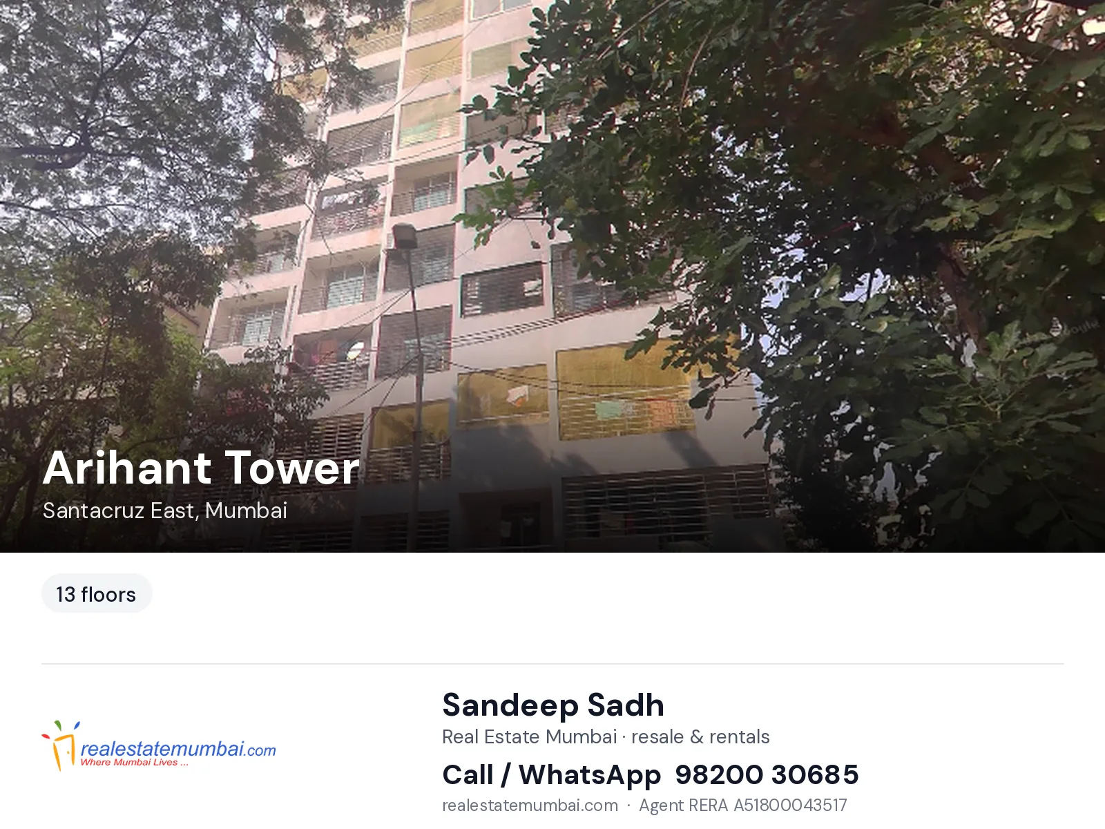 Arihant Tower, Santacruz East, Mumbai — flats | Real Estate Mumbai, Sandeep Sadh 98200 30685