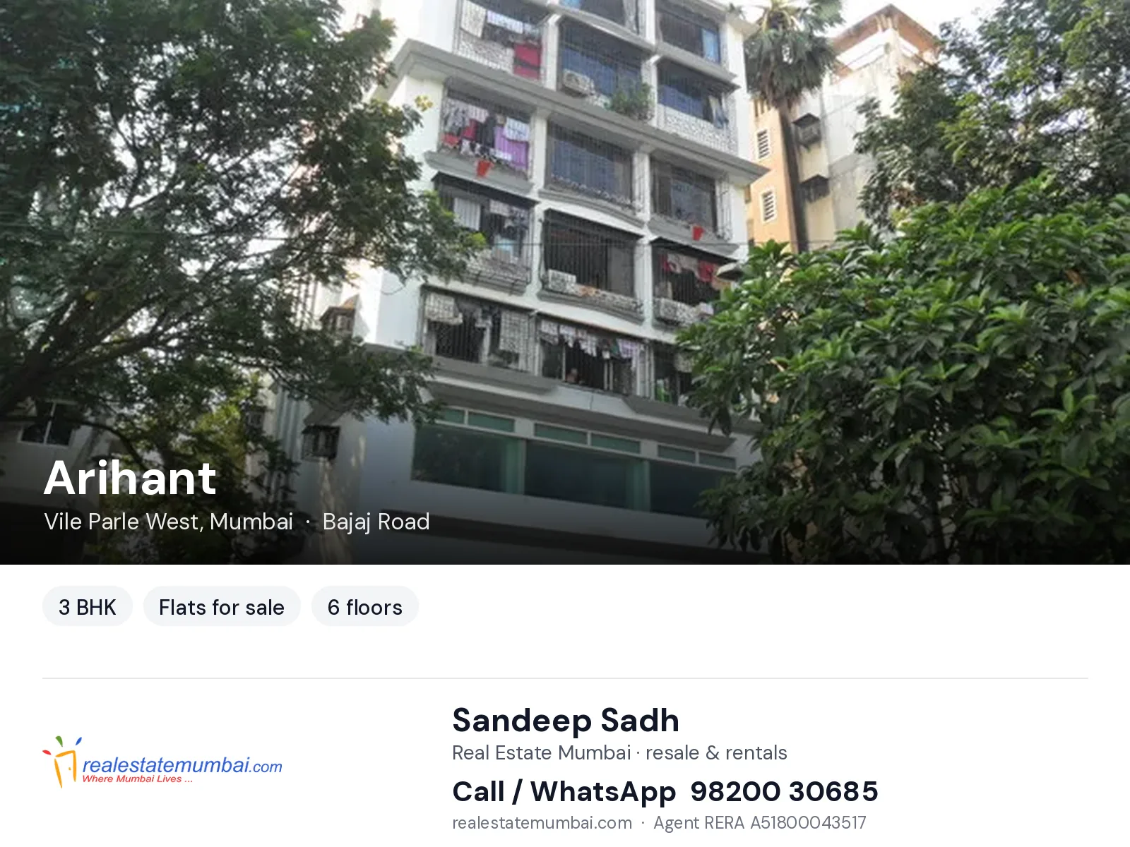 Arihant, Vile Parle West, Mumbai — 3 BHK flats for sale | Real Estate Mumbai, Sandeep Sadh 98200 30685
