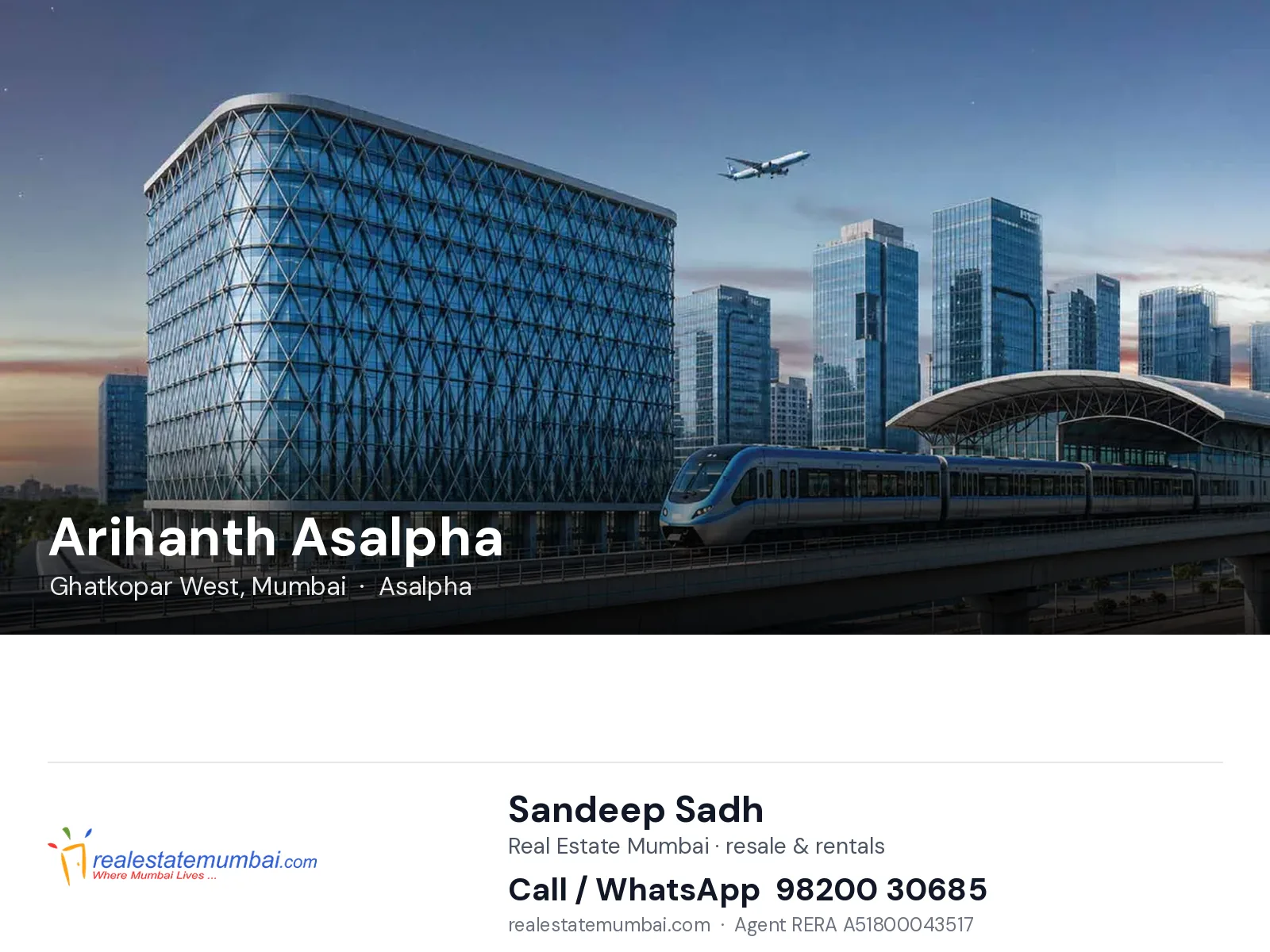 Arihanth Asalpha, Ghatkopar West, Mumbai — flats | Real Estate Mumbai, Sandeep Sadh 98200 30685