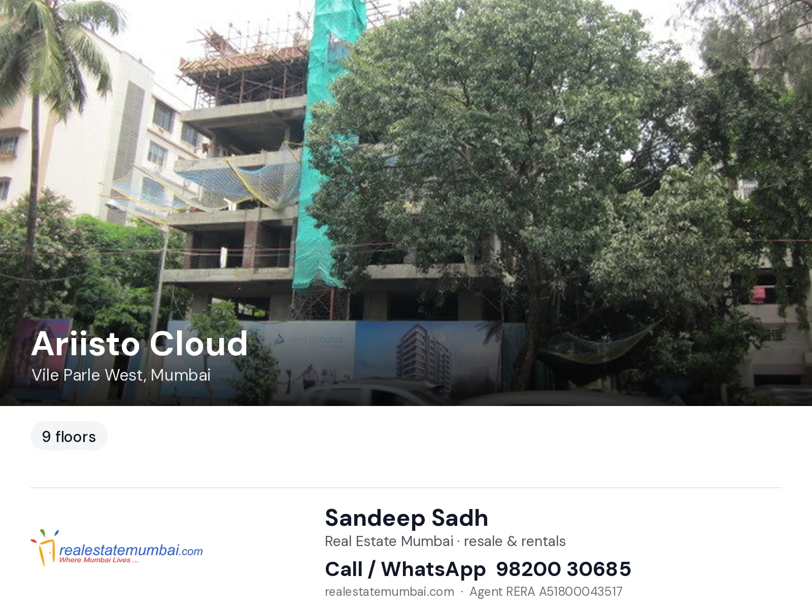 Ariisto Cloud, Vile Parle West, Mumbai — flats | Real Estate Mumbai, Sandeep Sadh 98200 30685