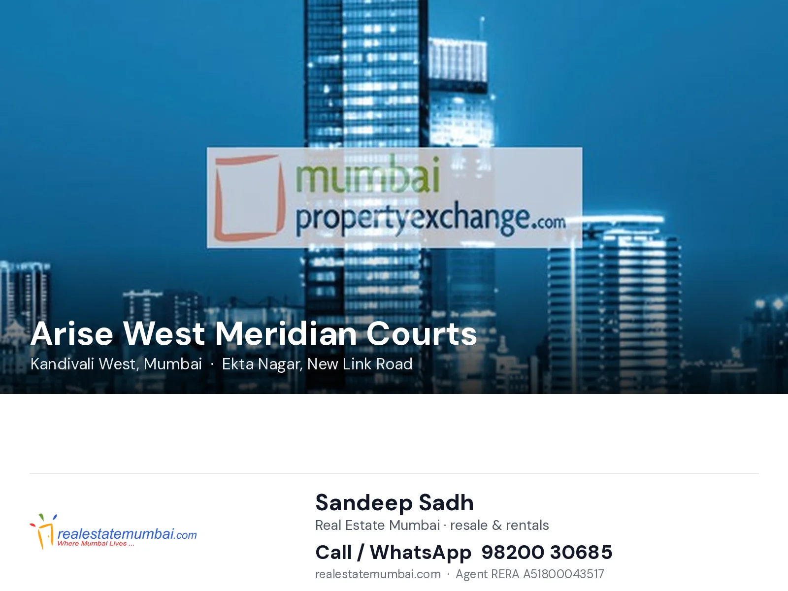Arise West Meridian Courts, Kandivali West, Mumbai — flats | Real Estate Mumbai, Sandeep Sadh 98200 30685