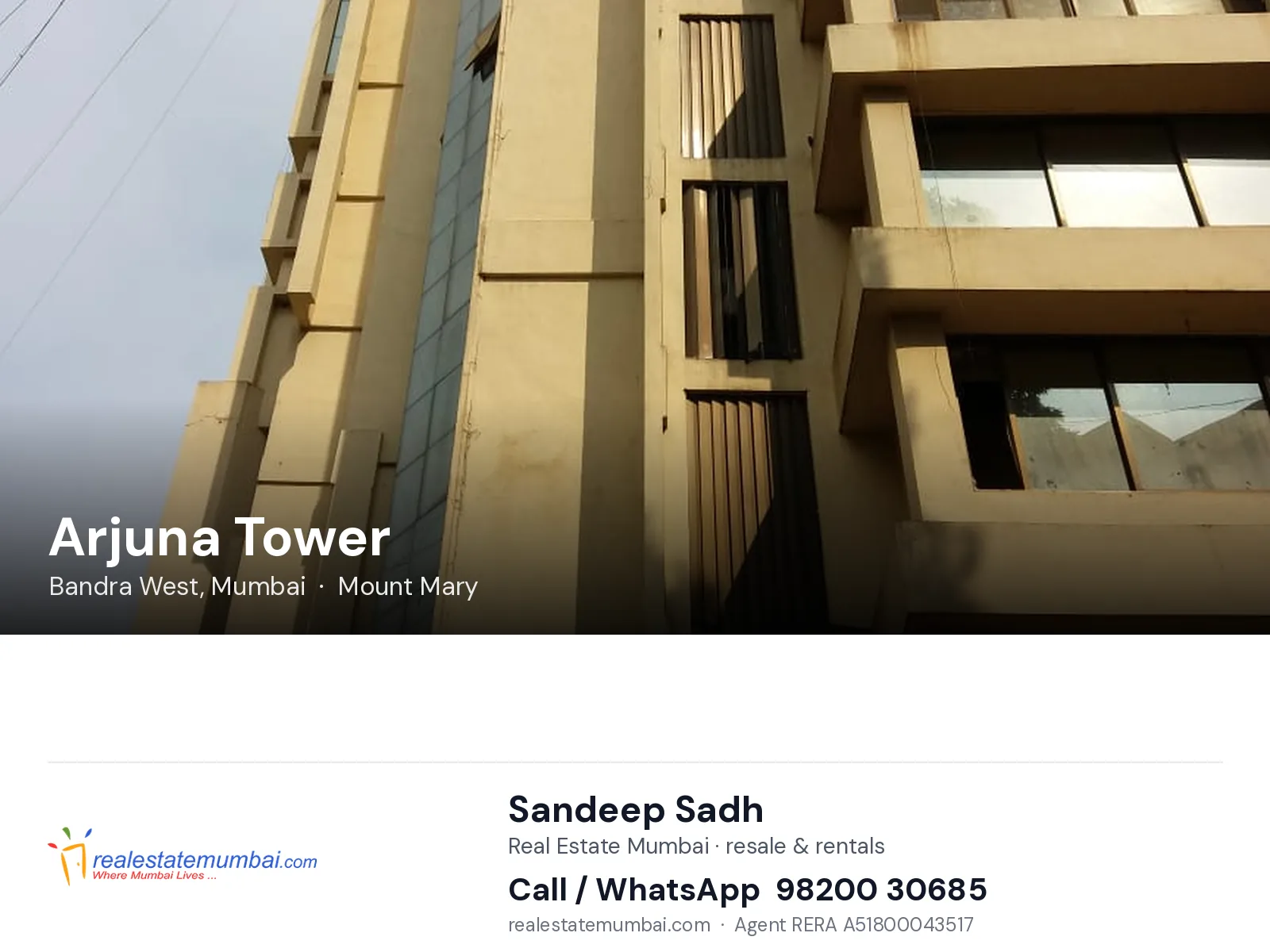 Arjuna Tower, Bandra West, Mumbai — flats | Real Estate Mumbai, Sandeep Sadh 98200 30685