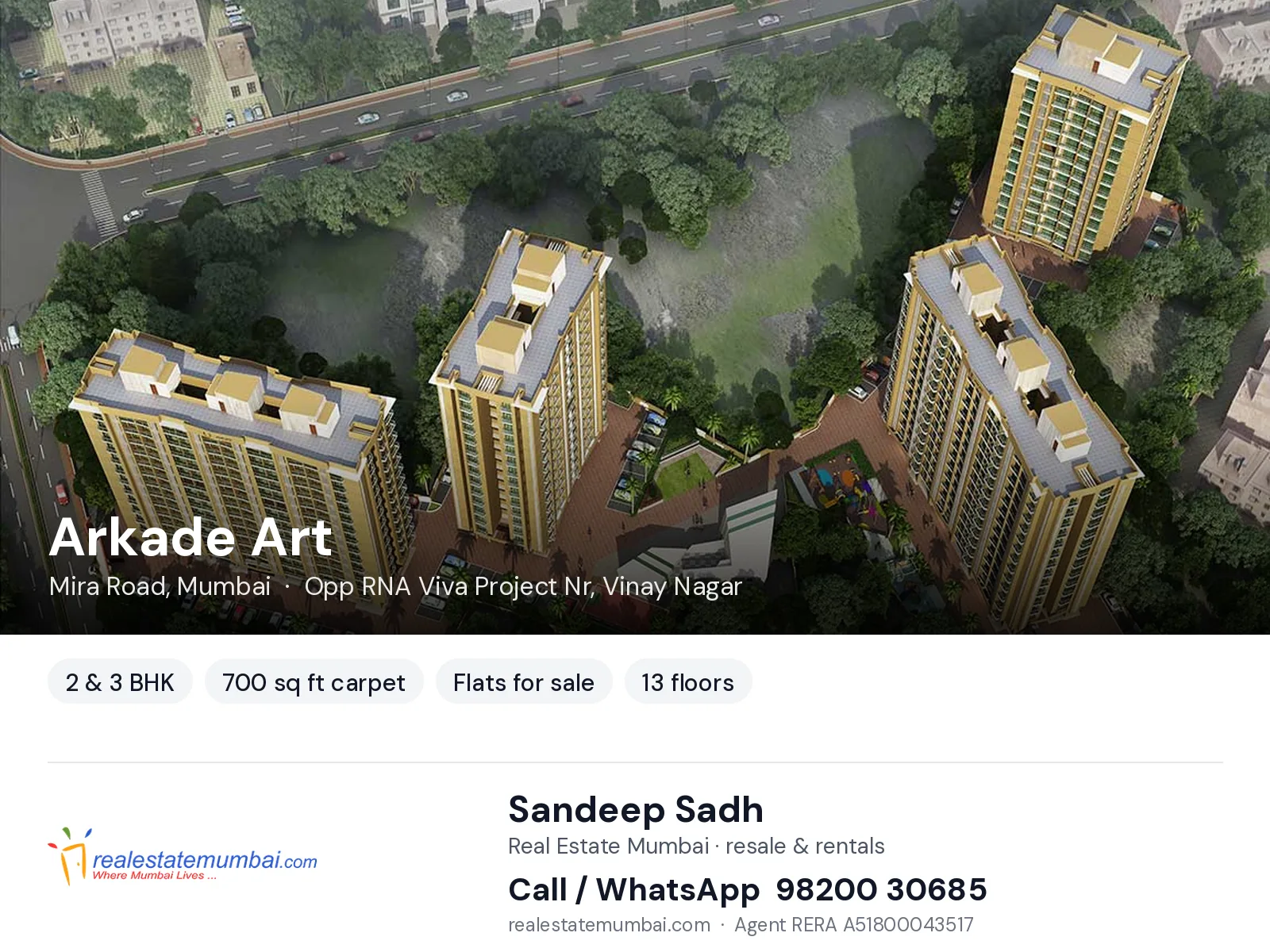 Arkade Art, Mira Road, Mumbai — 2 & 3 BHK flats for sale | Real Estate Mumbai, Sandeep Sadh 98200 30685