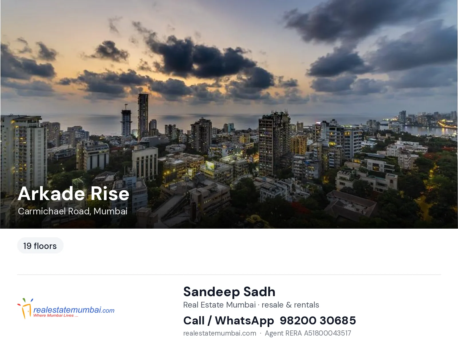 Arkade Rise, Carmichael Road, Mumbai — flats | Real Estate Mumbai, Sandeep Sadh 98200 30685