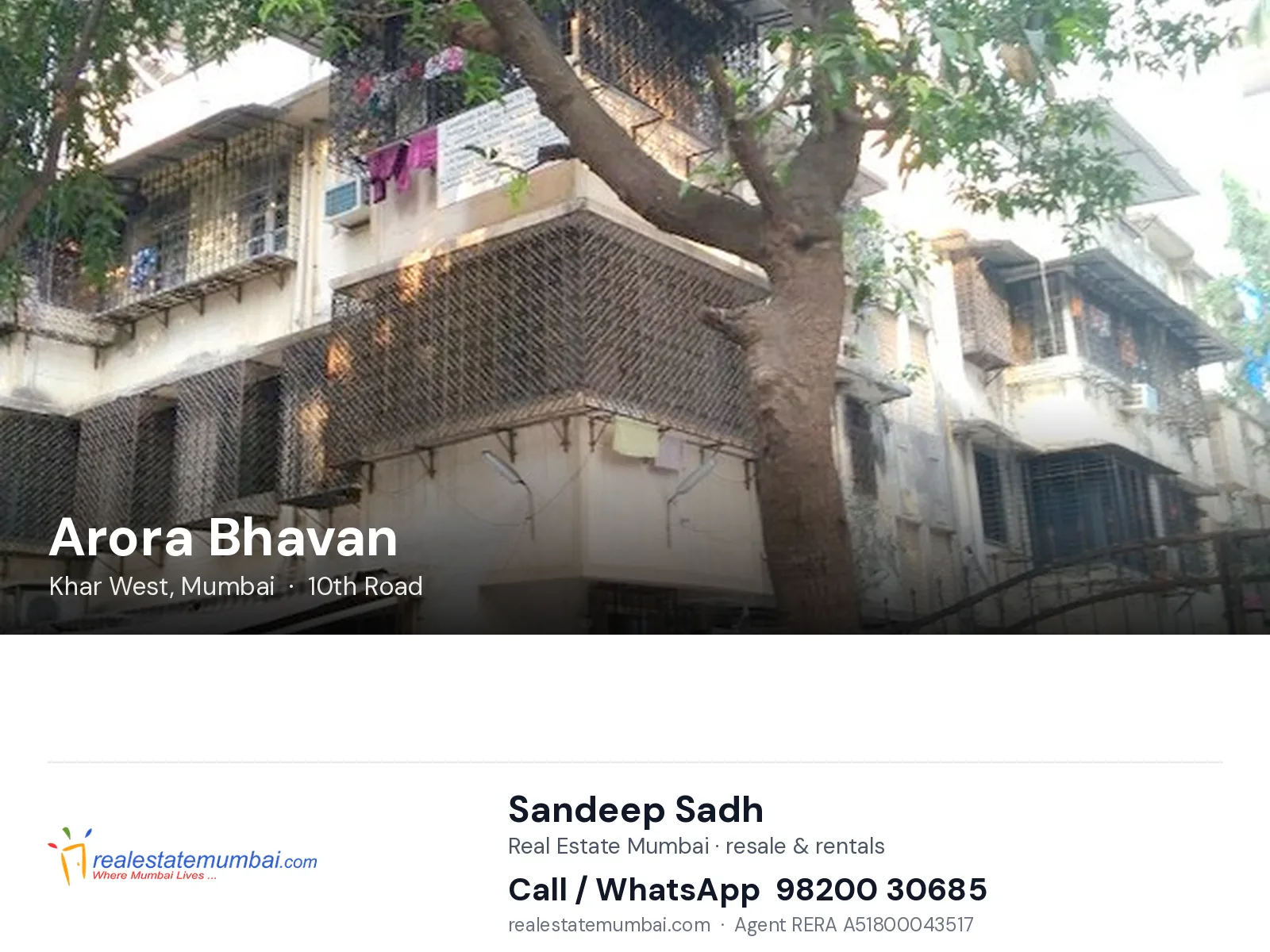 Arora Bhavan, Khar West, Mumbai — flats | Real Estate Mumbai, Sandeep Sadh 98200 30685