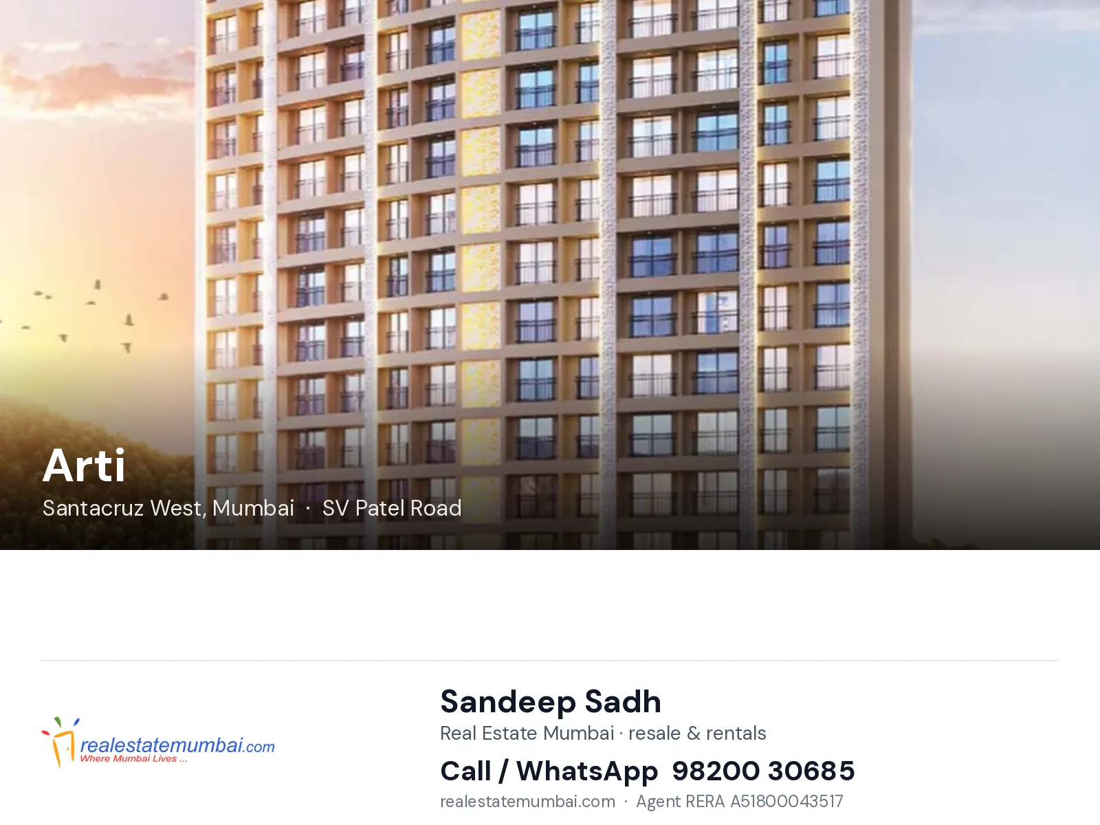 Arti, Santacruz West, Mumbai — flats | Real Estate Mumbai, Sandeep Sadh 98200 30685