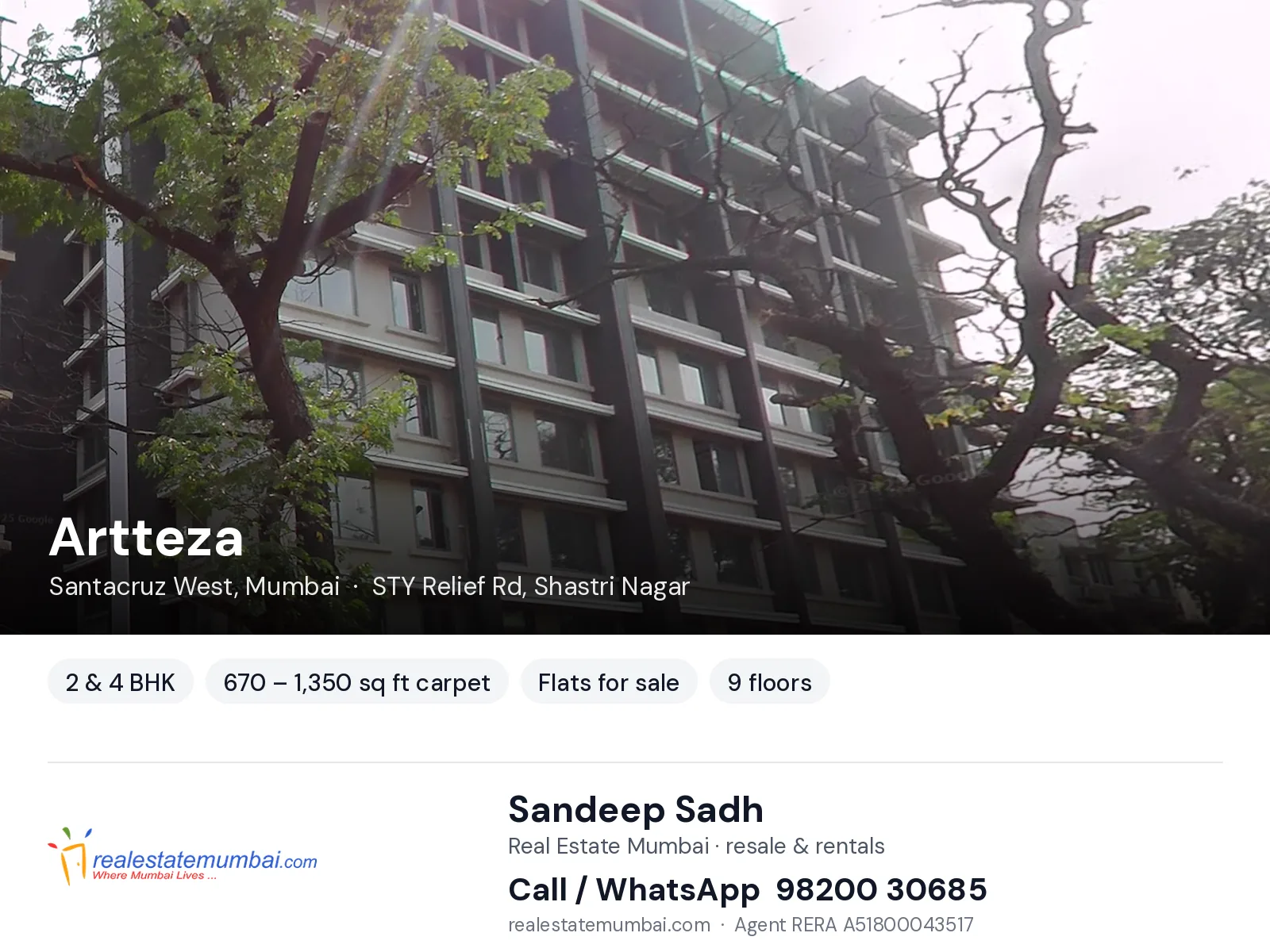 Artteza, Santacruz West, Mumbai — 2 & 4 BHK flats for sale | Real Estate Mumbai, Sandeep Sadh 98200 30685