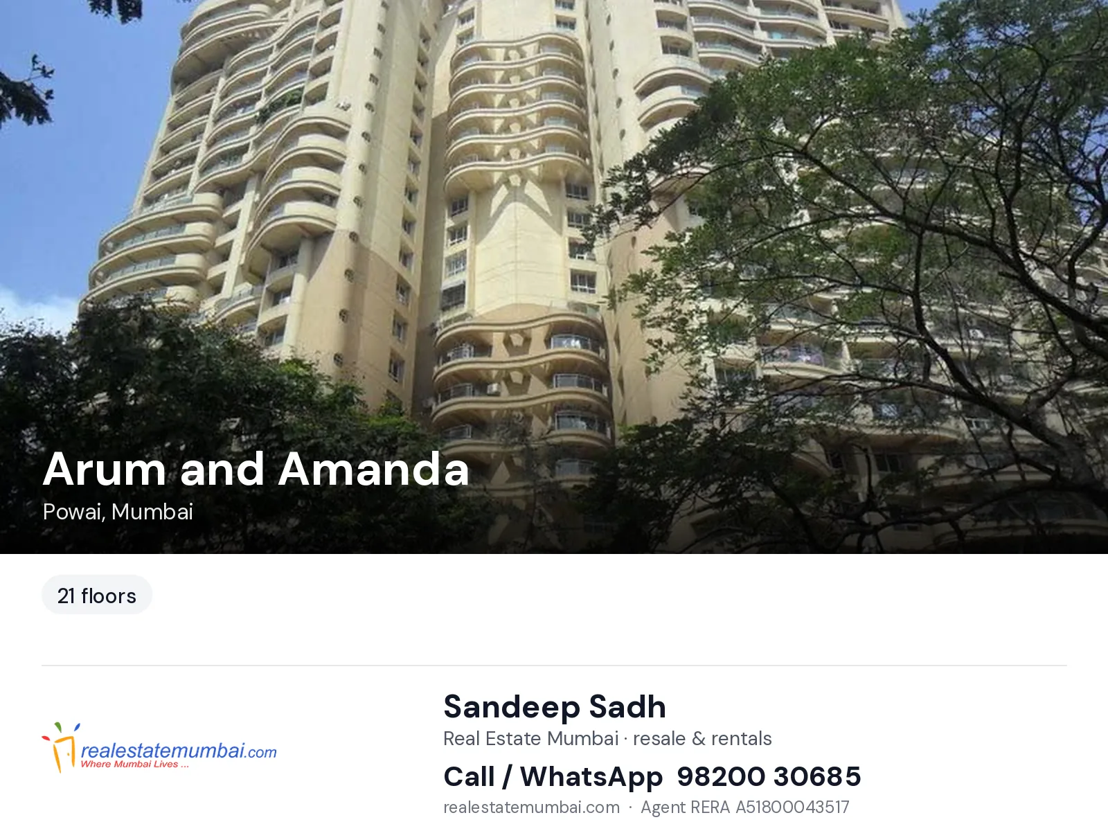 Arum and Amanda, Powai, Mumbai — flats | Real Estate Mumbai, Sandeep Sadh 98200 30685