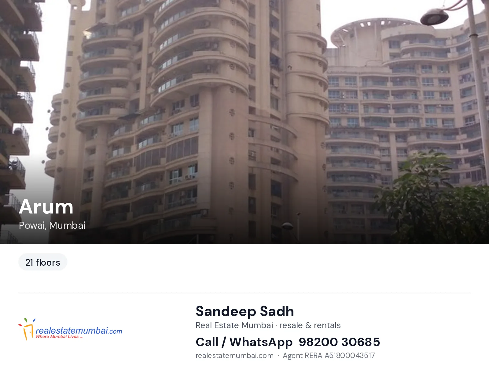 Arum, Powai, Mumbai — flats | Real Estate Mumbai, Sandeep Sadh 98200 30685