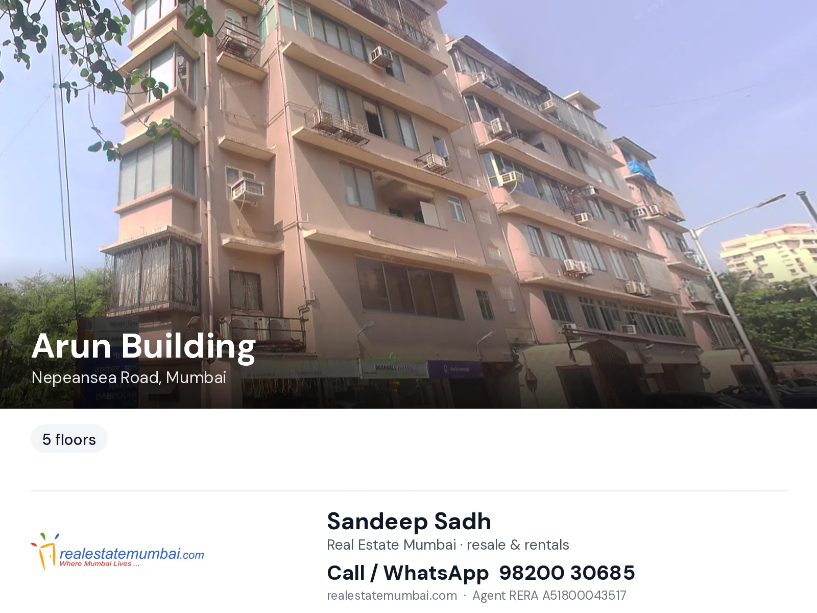 Arun Building, Nepeansea Road, Mumbai — flats | Real Estate Mumbai, Sandeep Sadh 98200 30685